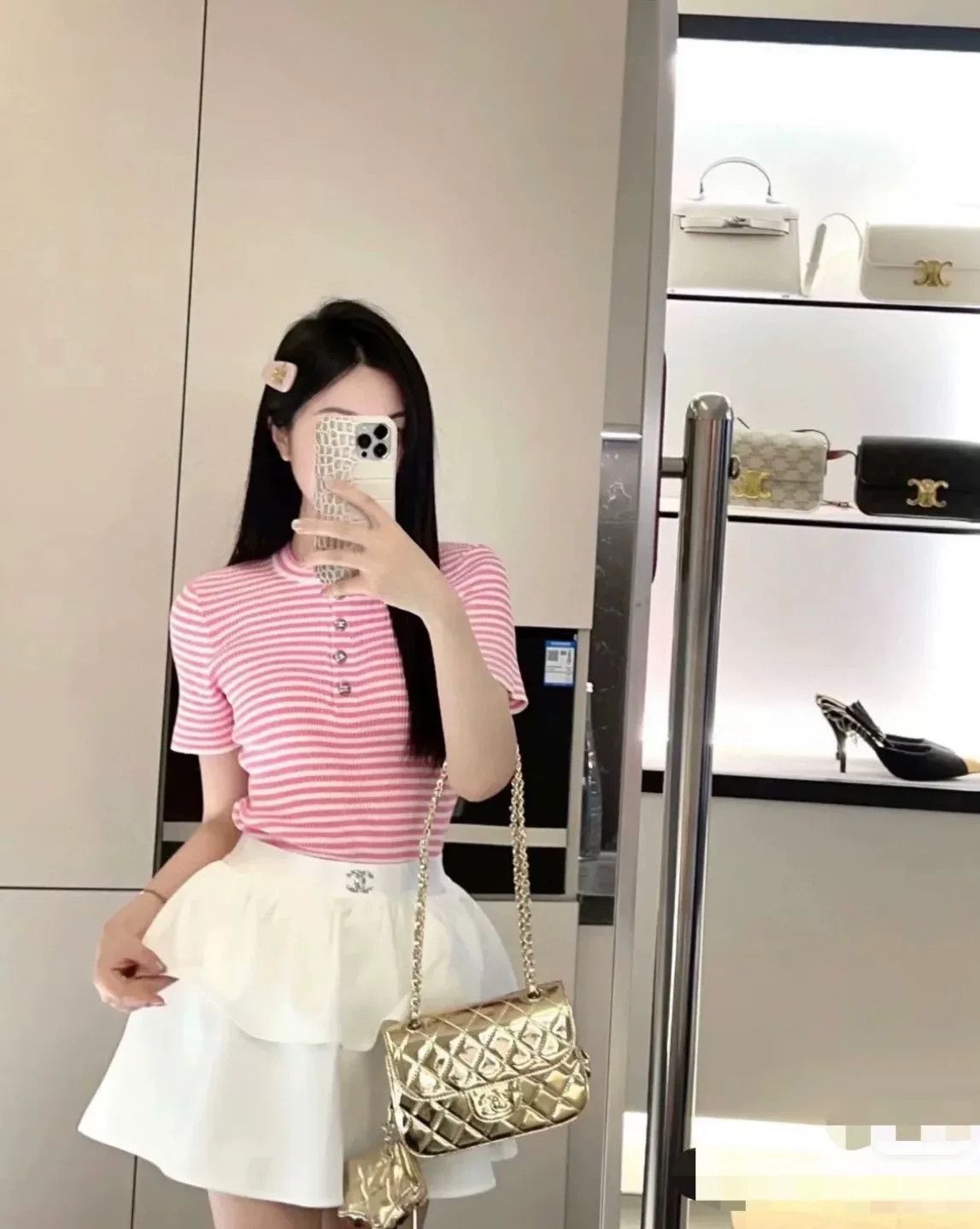 Chanel Chanel 24C Pink White Stripe Knit Top Size XXS / US 00 / IT 34 - 7 Thumbnail