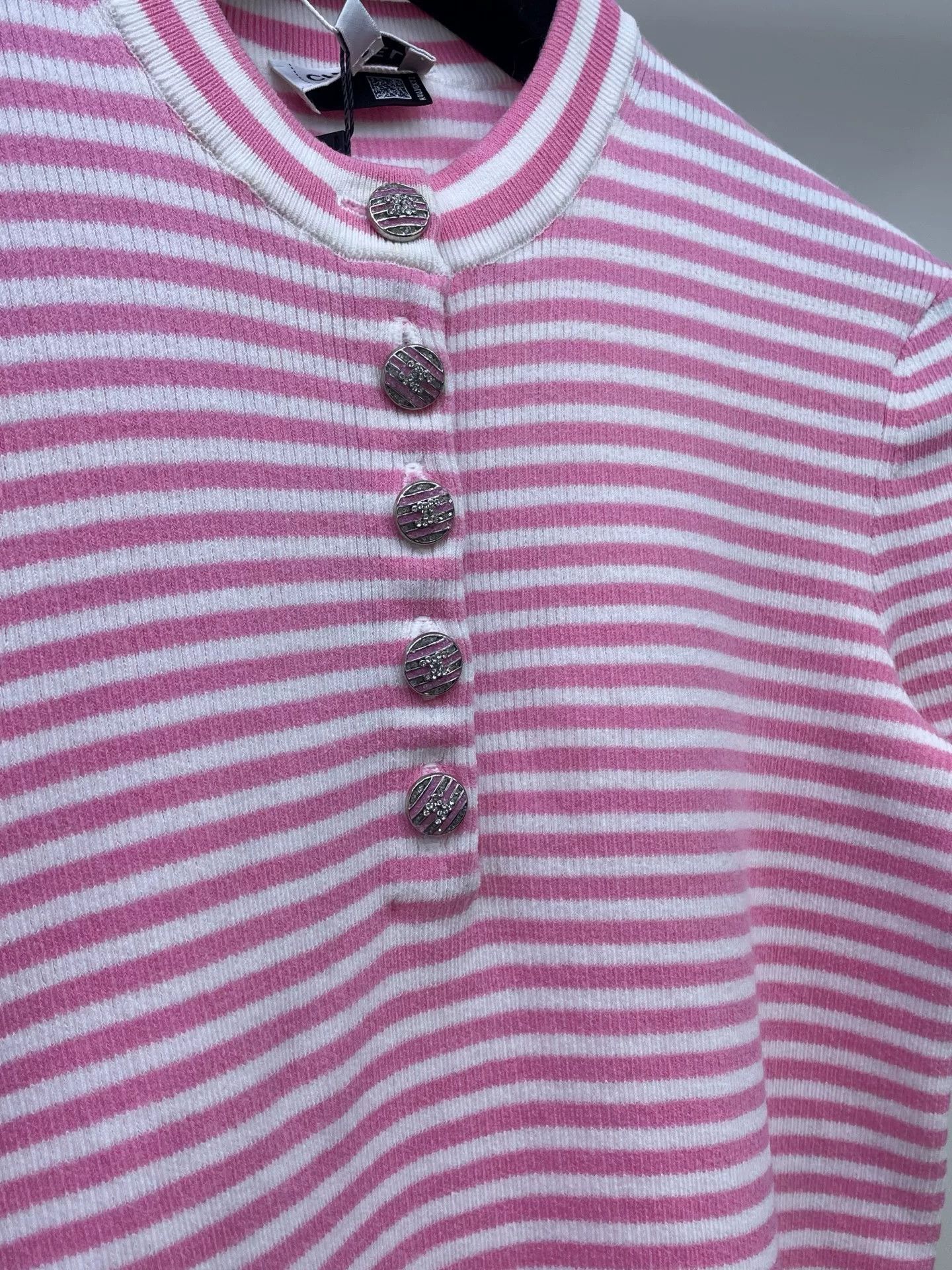 Chanel Chanel 24C Pink White Stripe Knit Top Size XXS / US 00 / IT 34 - 3 Thumbnail