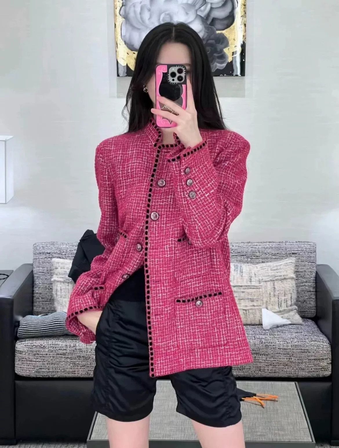 Chanel Chanel 22B Pink Tweed Stand Collar Jacket Size XS / US 0-2 / IT 36-38 - 7 Thumbnail