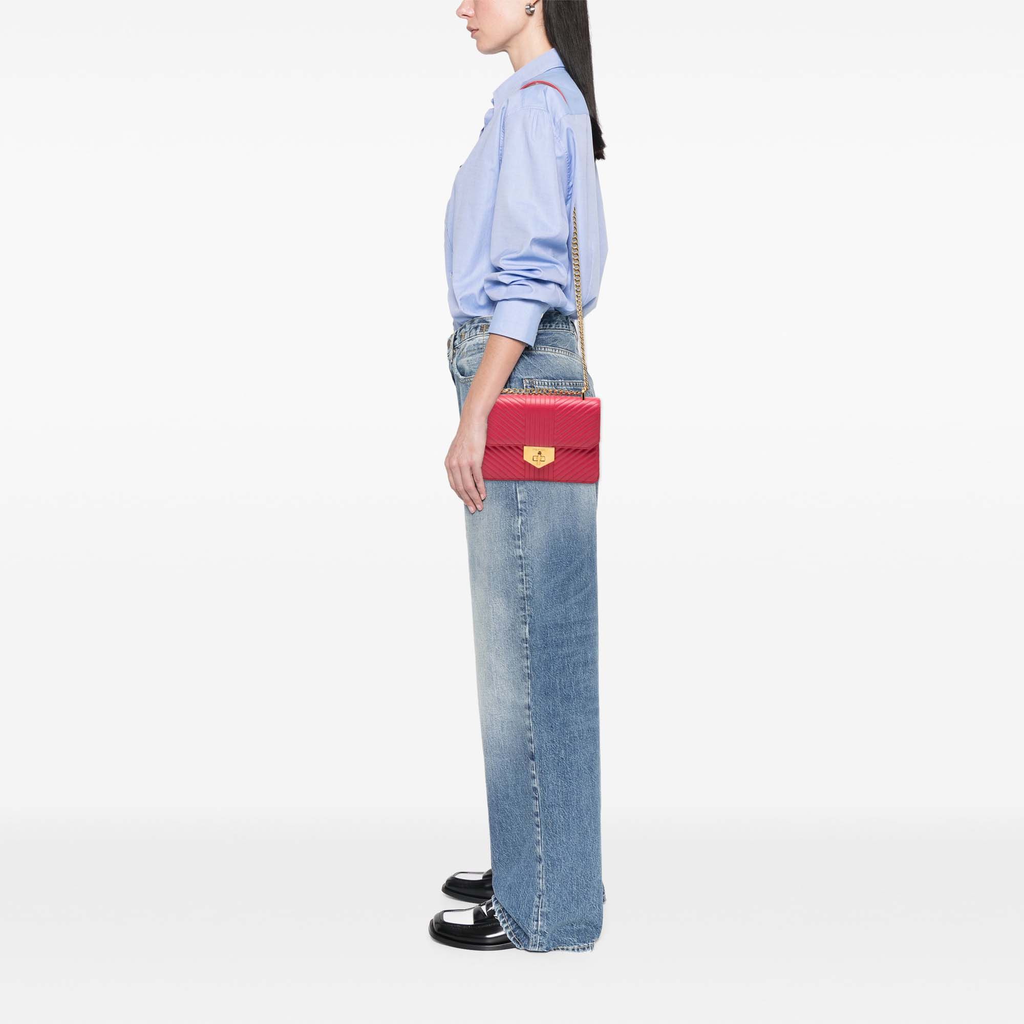 Prada Prada Soft Calf Chevron Impunture Turn Lock Chain Crossbody Size ONE SIZE - 7 Thumbnail