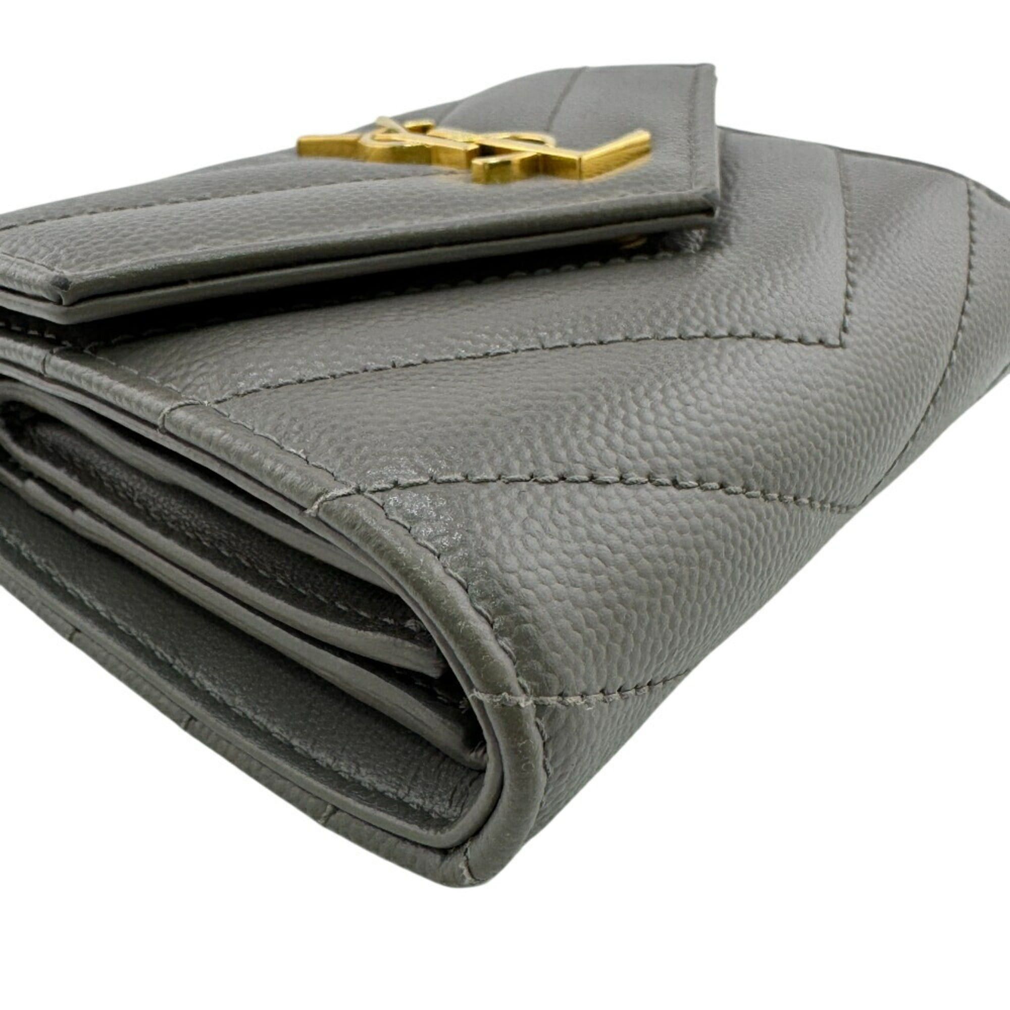 Saint Laurent Paris SAINT LAURENT MRT692061 V-Stitch Tri-Fold Wallet, Gray, Women's Size ONE SIZE - 5 Thumbnail