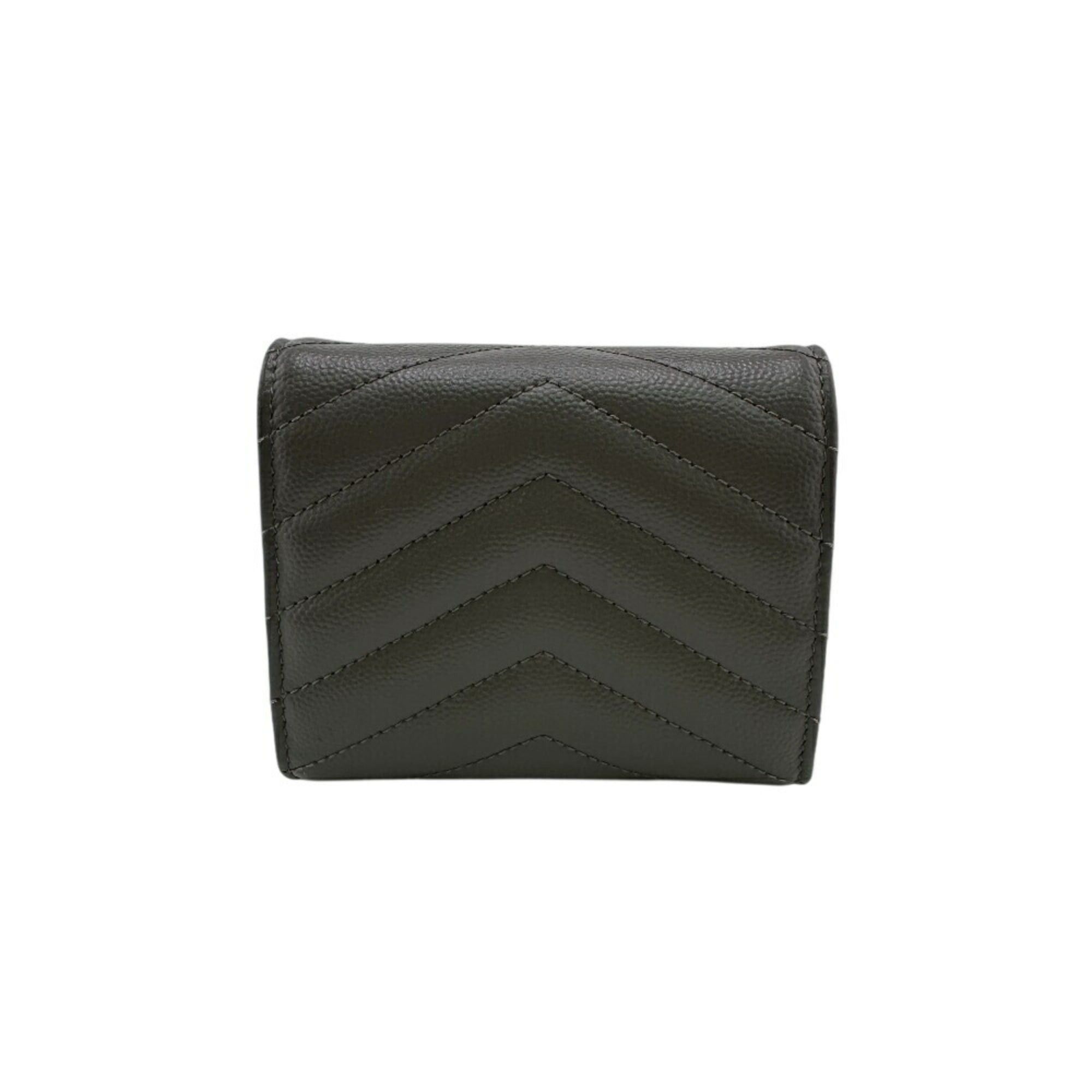 Saint Laurent Paris SAINT LAURENT MRT692061 V-Stitch Tri-Fold Wallet, Gray, Women's Size ONE SIZE - 2 Thumbnail