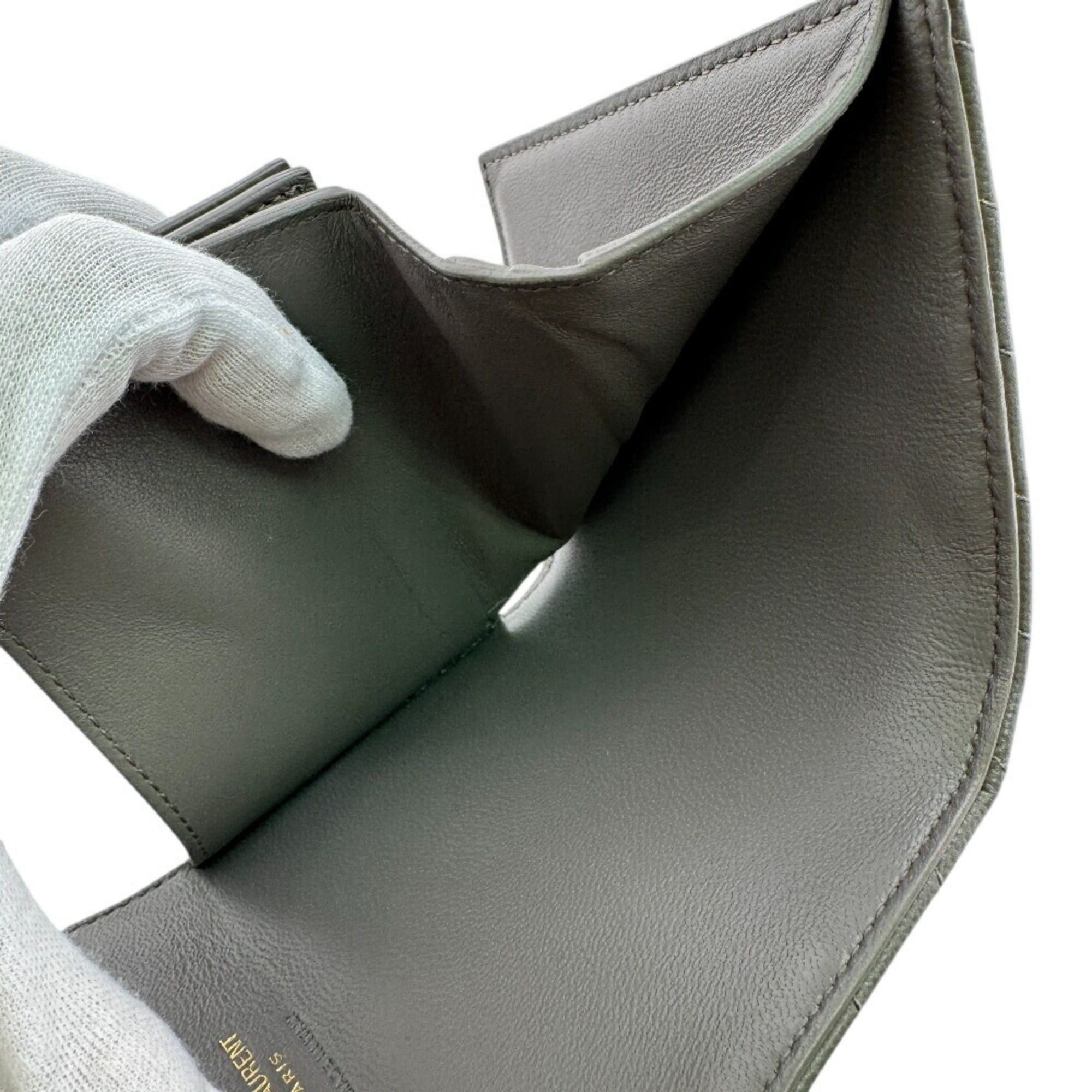 Saint Laurent Paris SAINT LAURENT MRT692061 V-Stitch Tri-Fold Wallet, Gray, Women's Size ONE SIZE - 10 Thumbnail