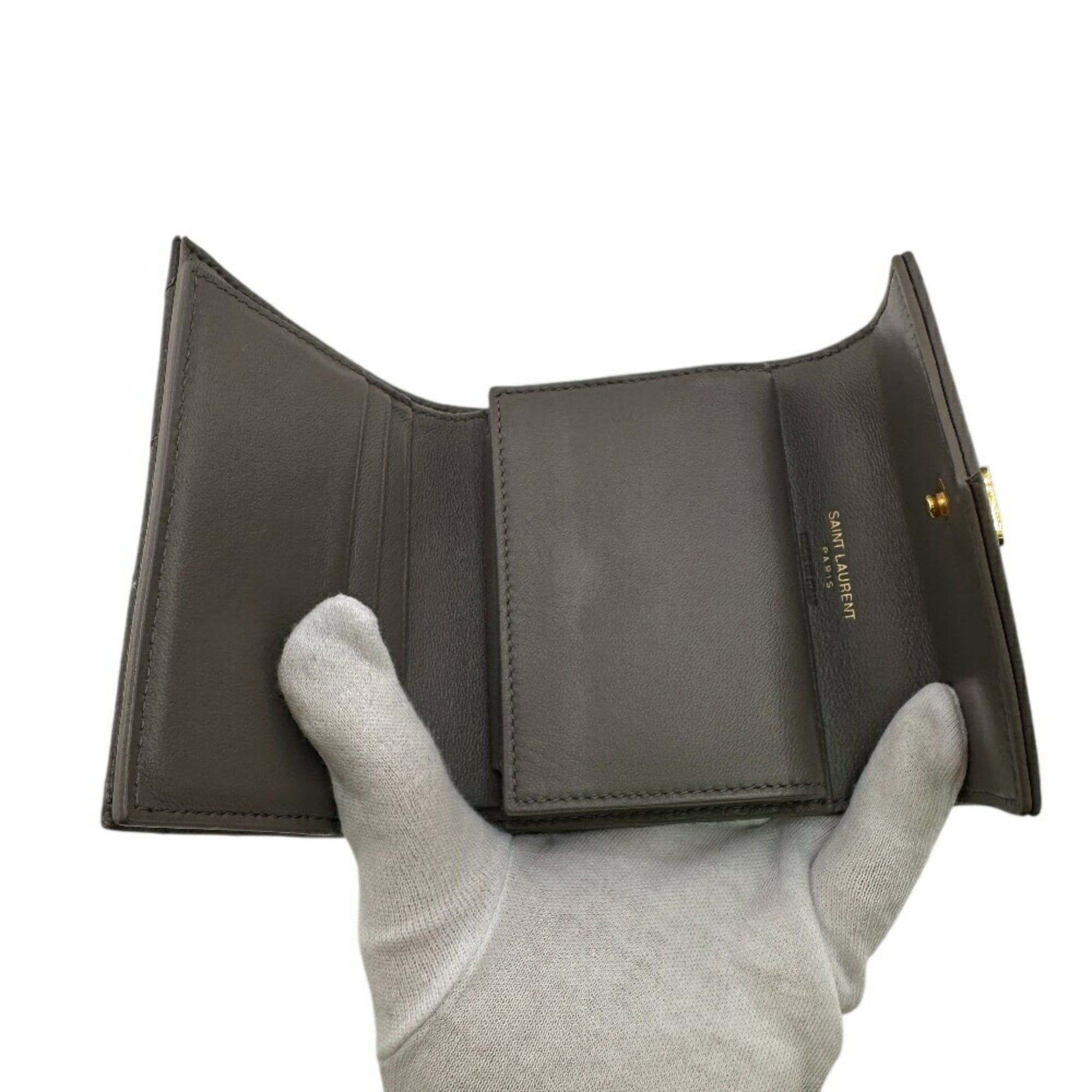 Saint Laurent Paris SAINT LAURENT MRT692061 V-Stitch Tri-Fold Wallet, Gray, Women's Size ONE SIZE - 8 Thumbnail