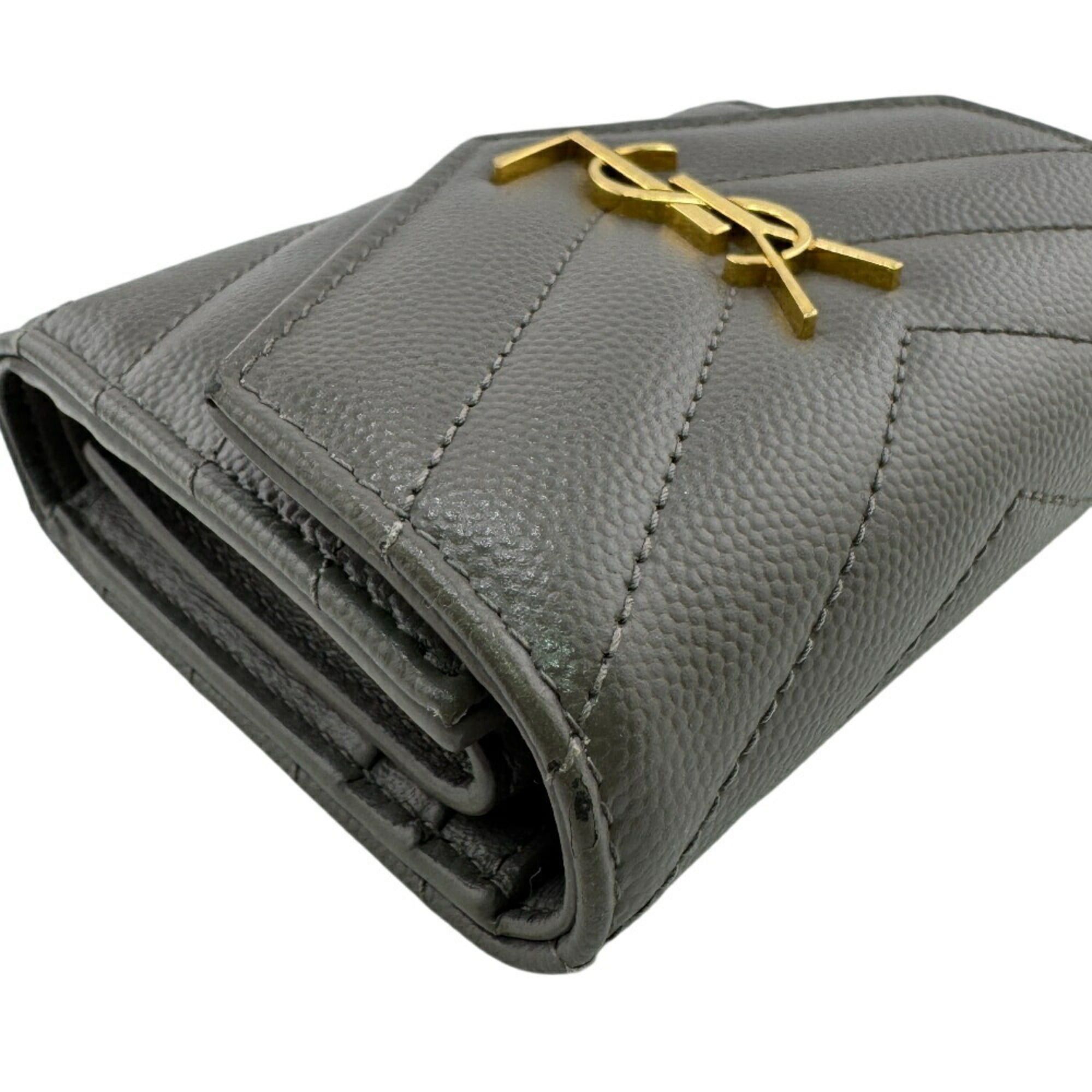 Saint Laurent Paris SAINT LAURENT MRT692061 V-Stitch Tri-Fold Wallet, Gray, Women's Size ONE SIZE - 3 Thumbnail