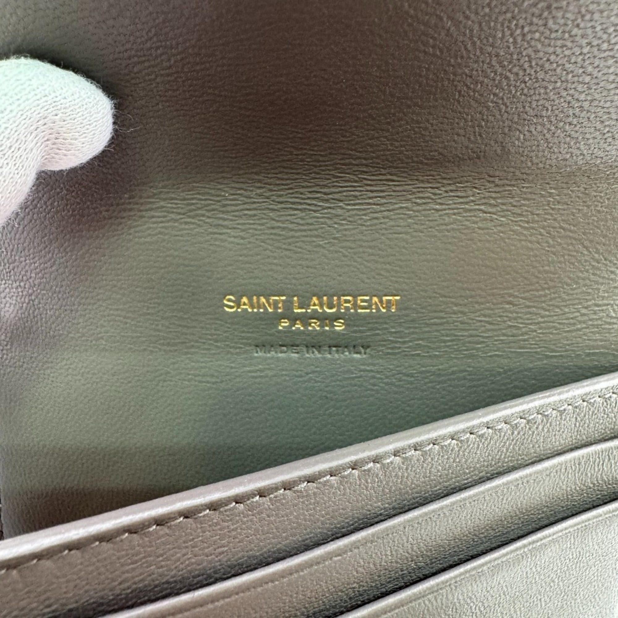 Saint Laurent Paris SAINT LAURENT MRT692061 V-Stitch Tri-Fold Wallet, Gray, Women's Size ONE SIZE - 11 Thumbnail