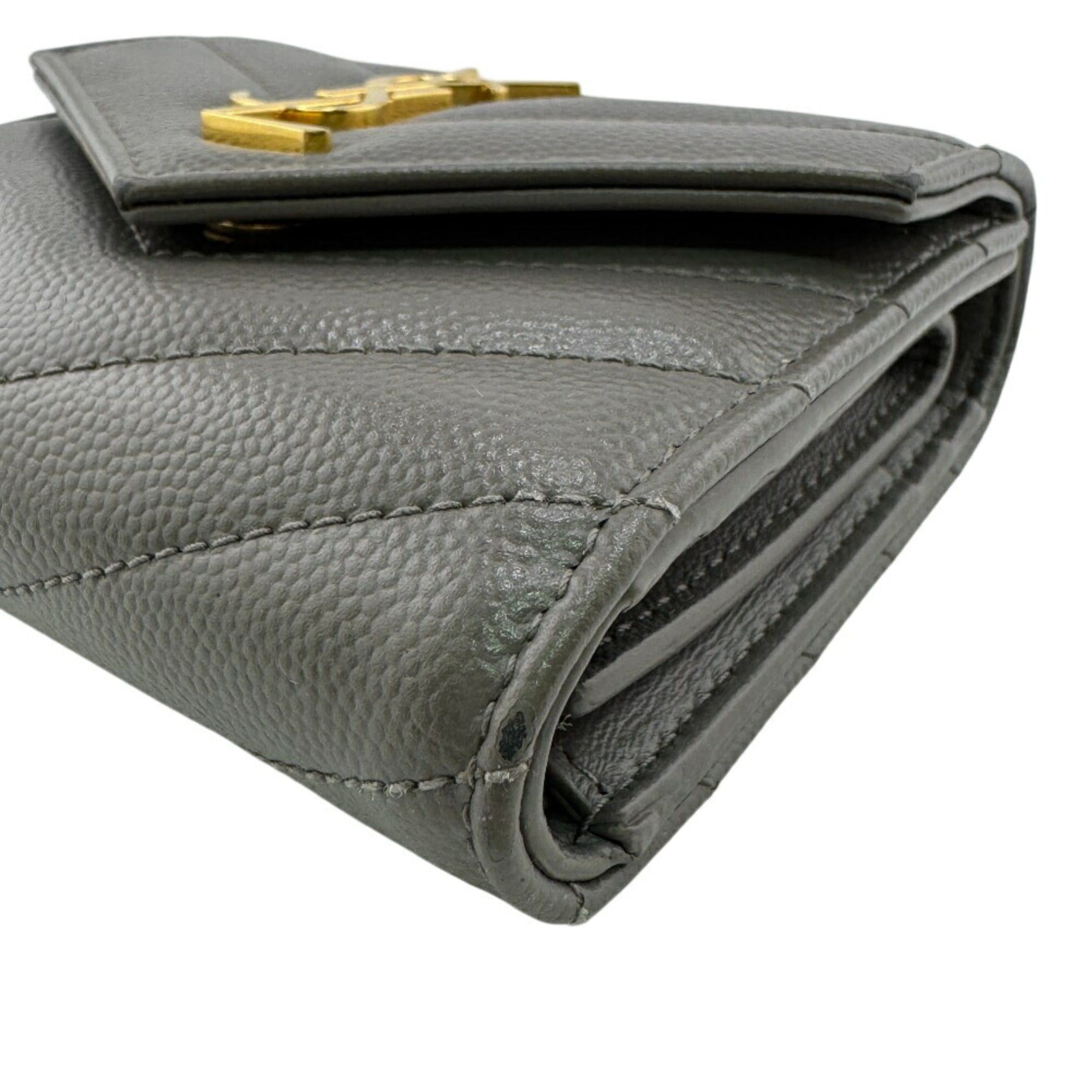 Saint Laurent Paris SAINT LAURENT MRT692061 V-Stitch Tri-Fold Wallet, Gray, Women's Size ONE SIZE - 4 Thumbnail