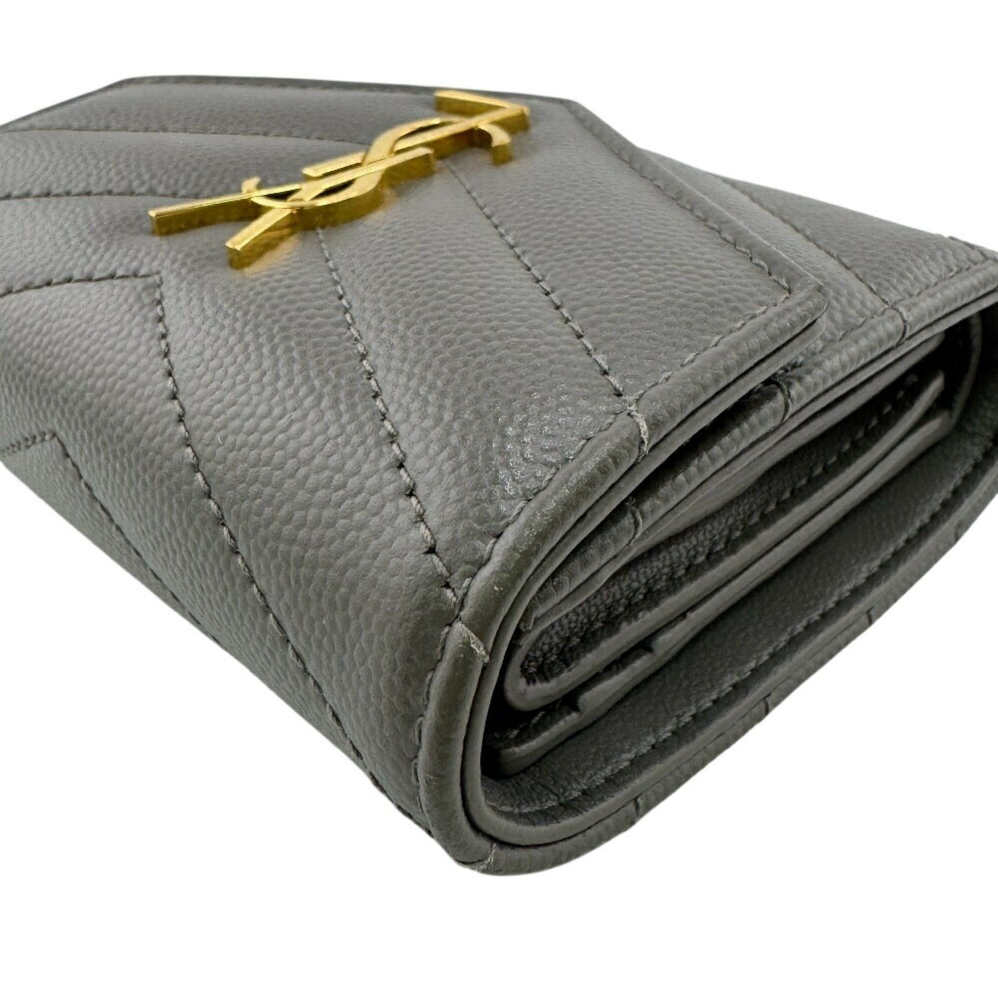 Saint Laurent Paris SAINT LAURENT MRT692061 V-Stitch Tri-Fold Wallet, Gray, Women's Size ONE SIZE - 6 Thumbnail