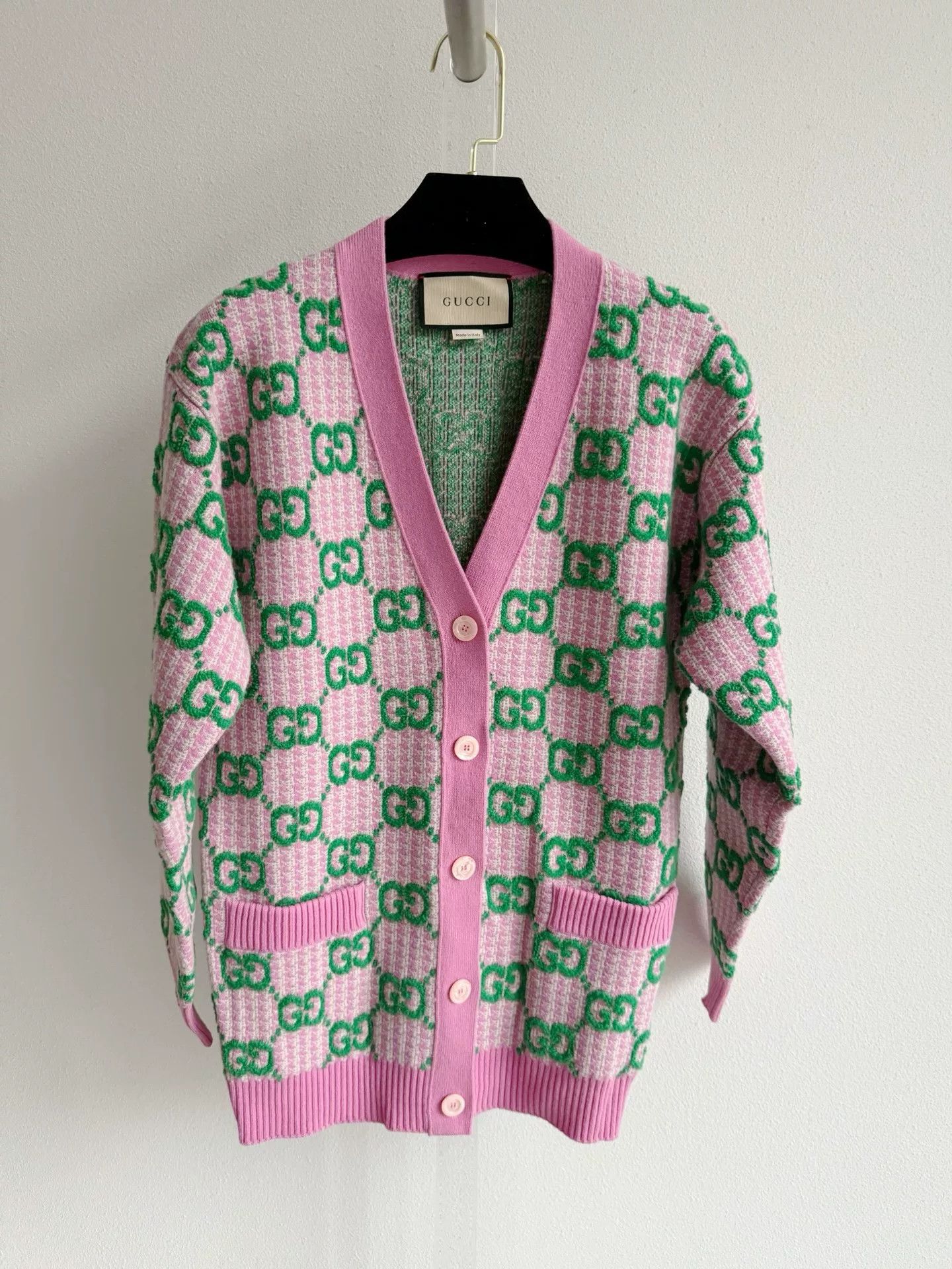Gucci Gucci Pink Green Logo Cardigan Size XS / US 0-2 / IT 36-38 - 2 Thumbnail