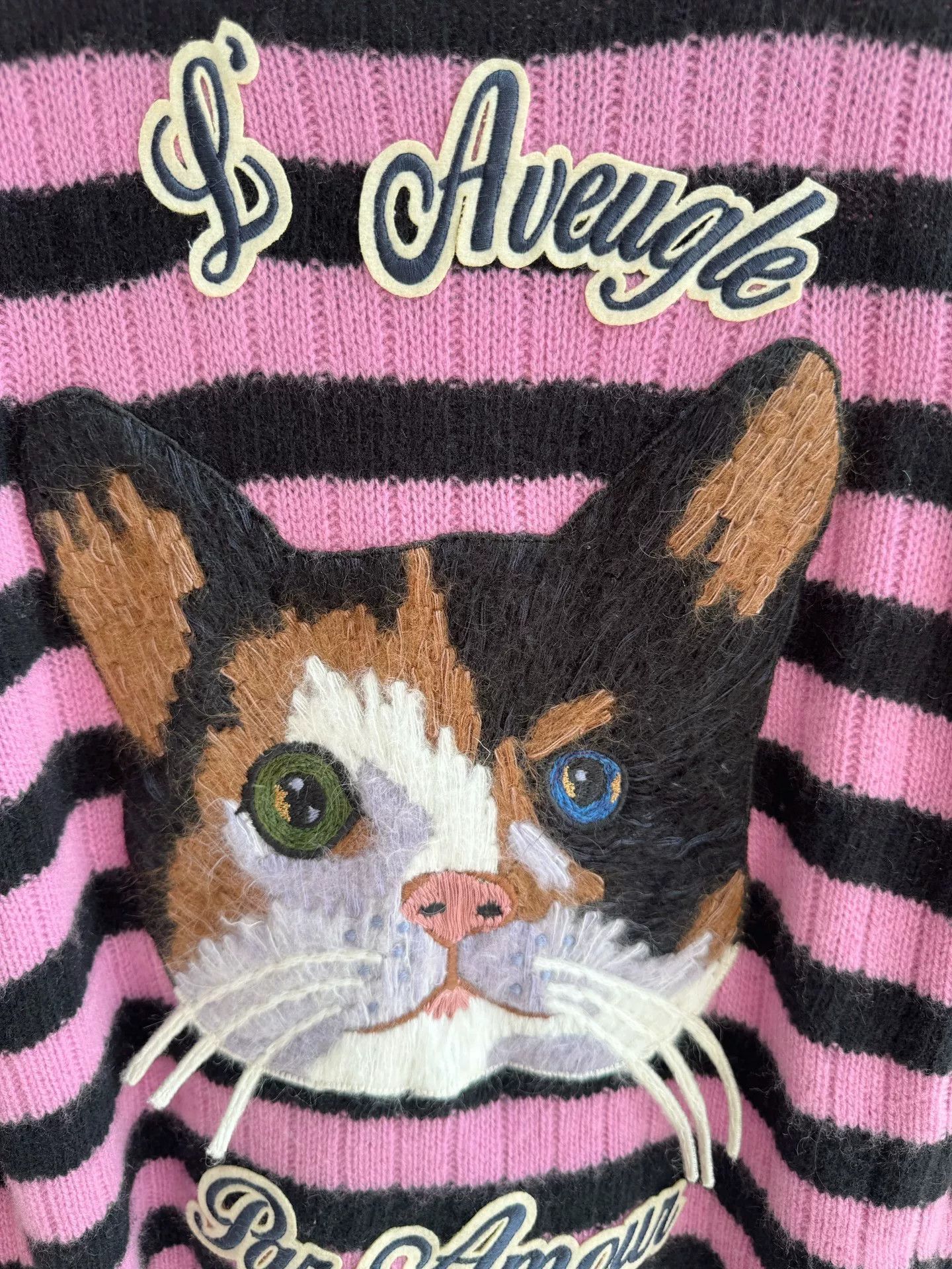 Gucci Gucci Pink Striped Cat Embroidery Sweater Size XXS / US 00 / IT 34 - 5 Thumbnail