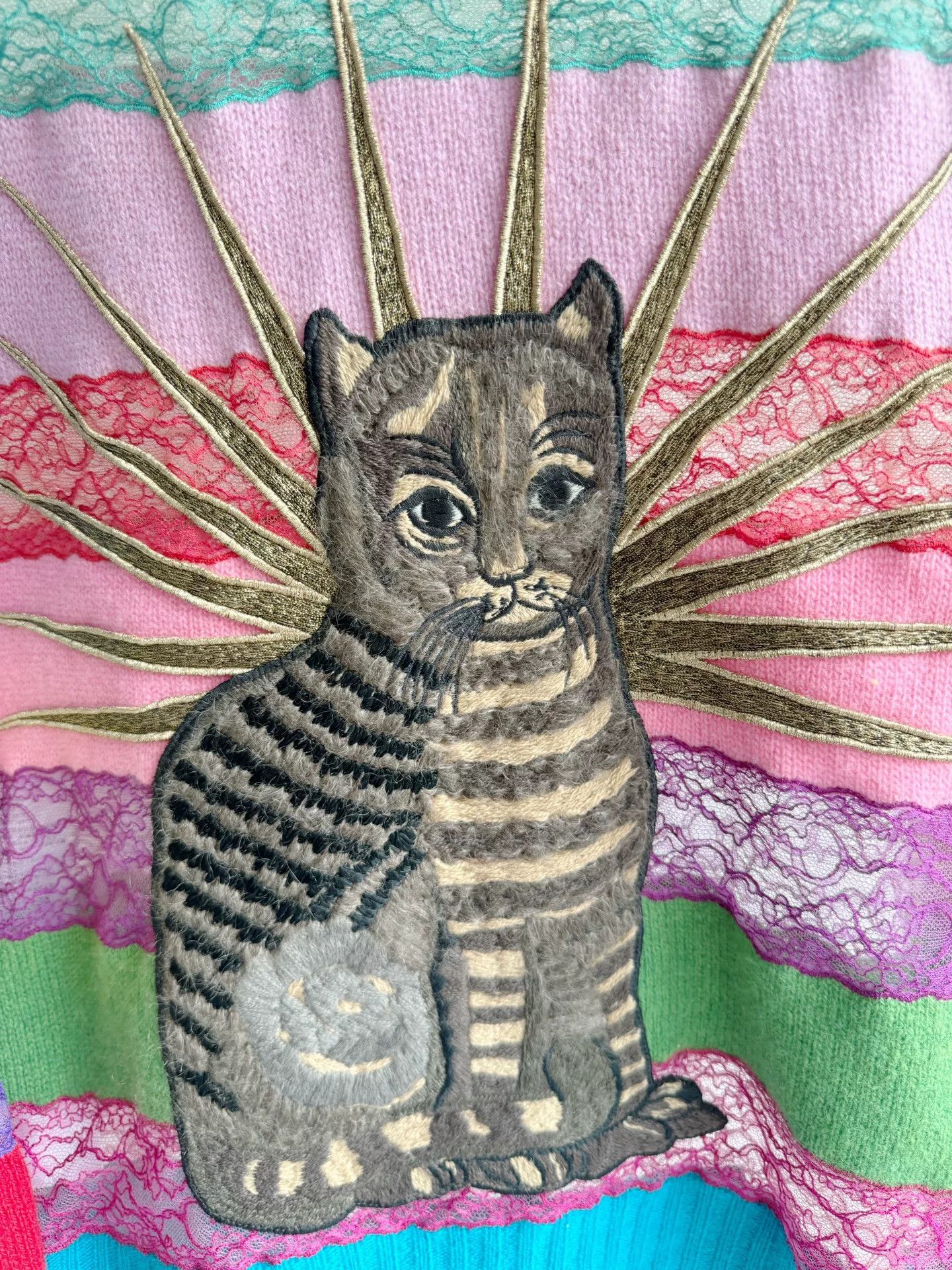 Gucci Gucci Embroidered Cat Stripe Lace Sweater Size S / US 4 / IT 40 - 6 Thumbnail