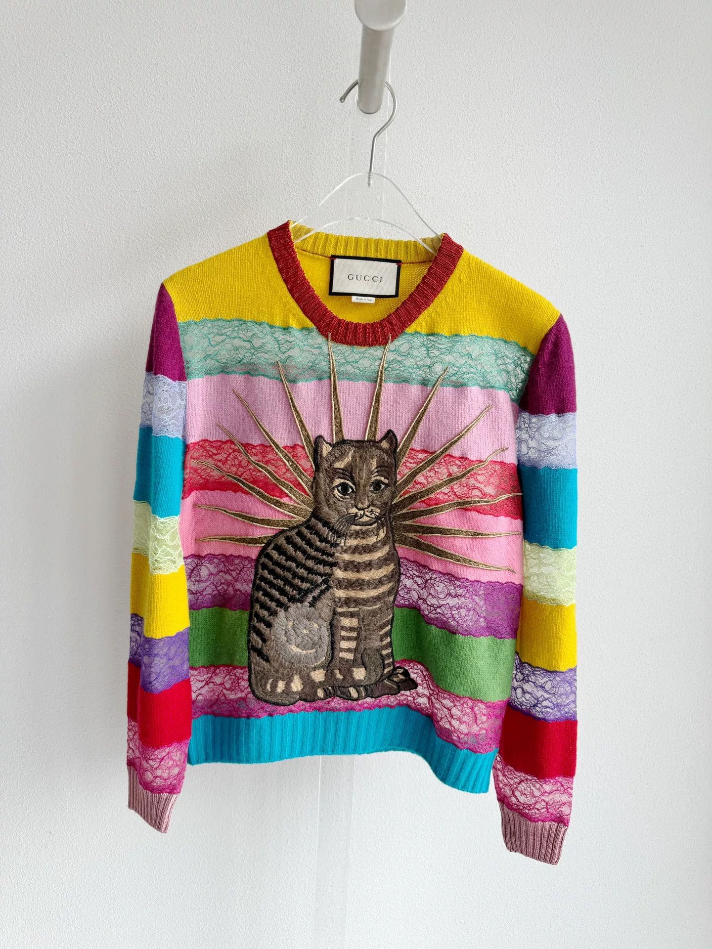 Gucci Gucci Embroidered Cat Stripe Lace Sweater Size S / US 4 / IT 40 - 2 Thumbnail