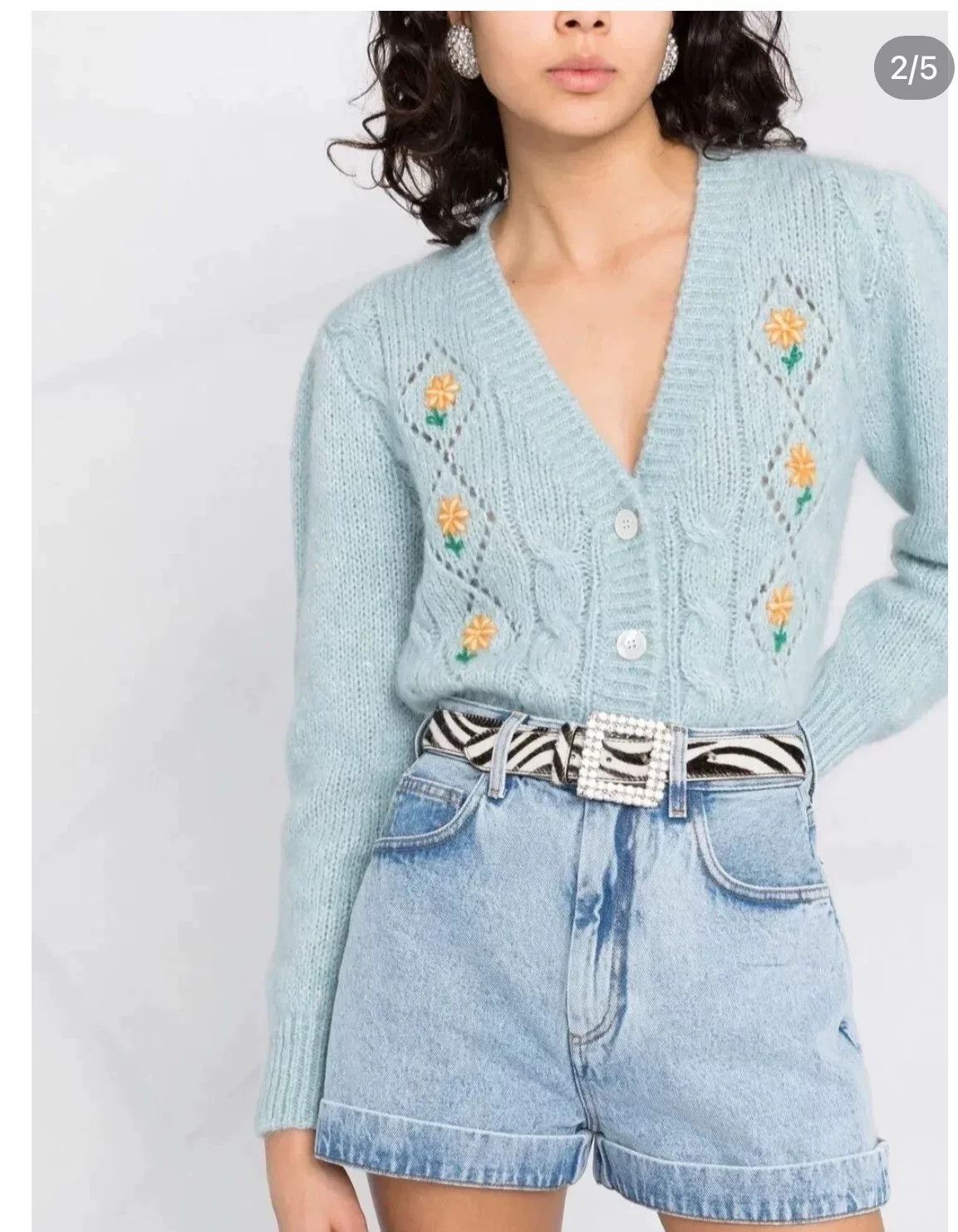 Alessandra Rich Alessandra Rich Blue Embroidered Cardigan Size XS / US 0-2 / IT 36-38 - 4 Thumbnail