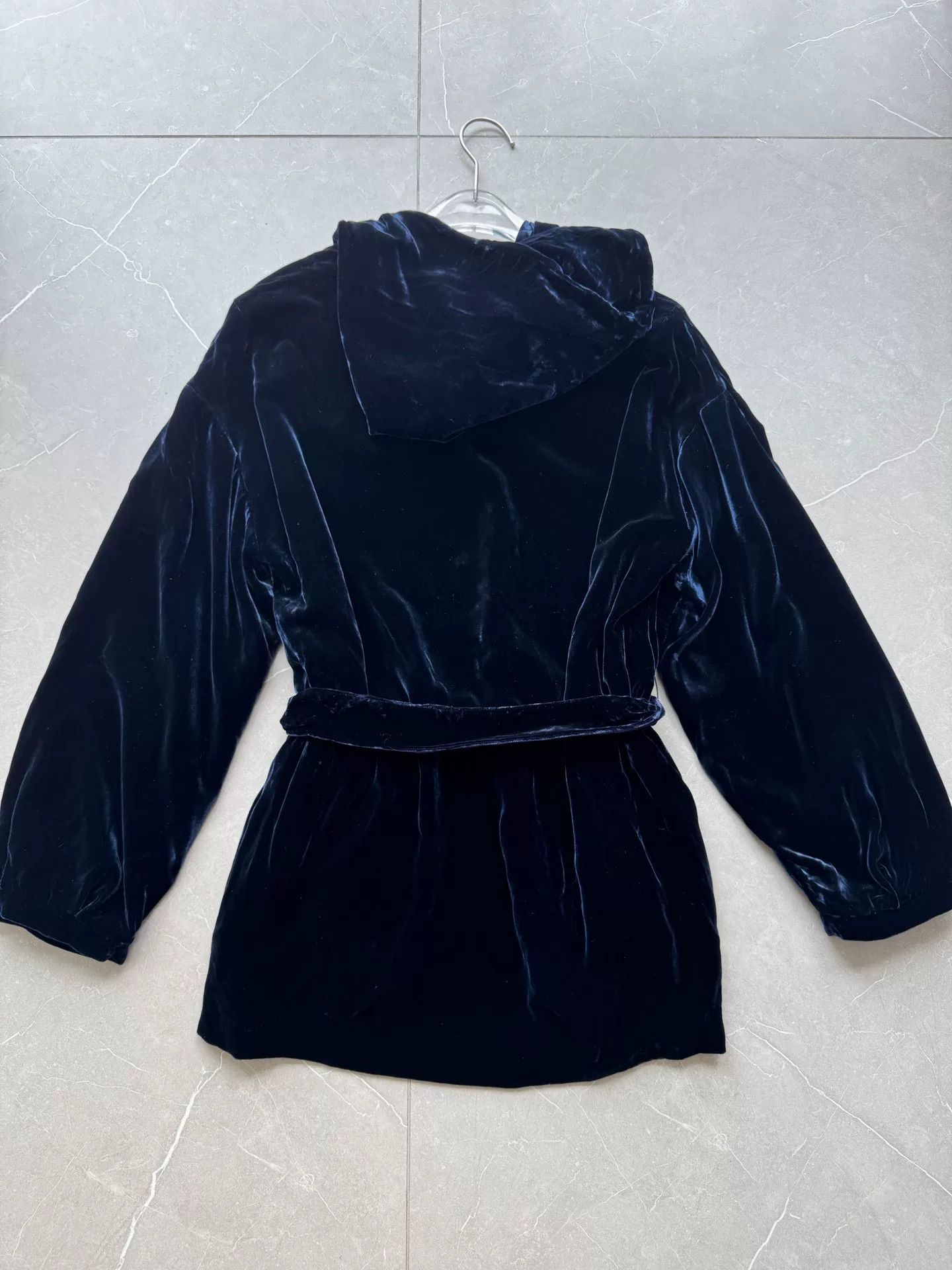 Dior Dior Dark Blue Velvet Hooded Coat Size XXS / US 00 / IT 34 - 3 Thumbnail