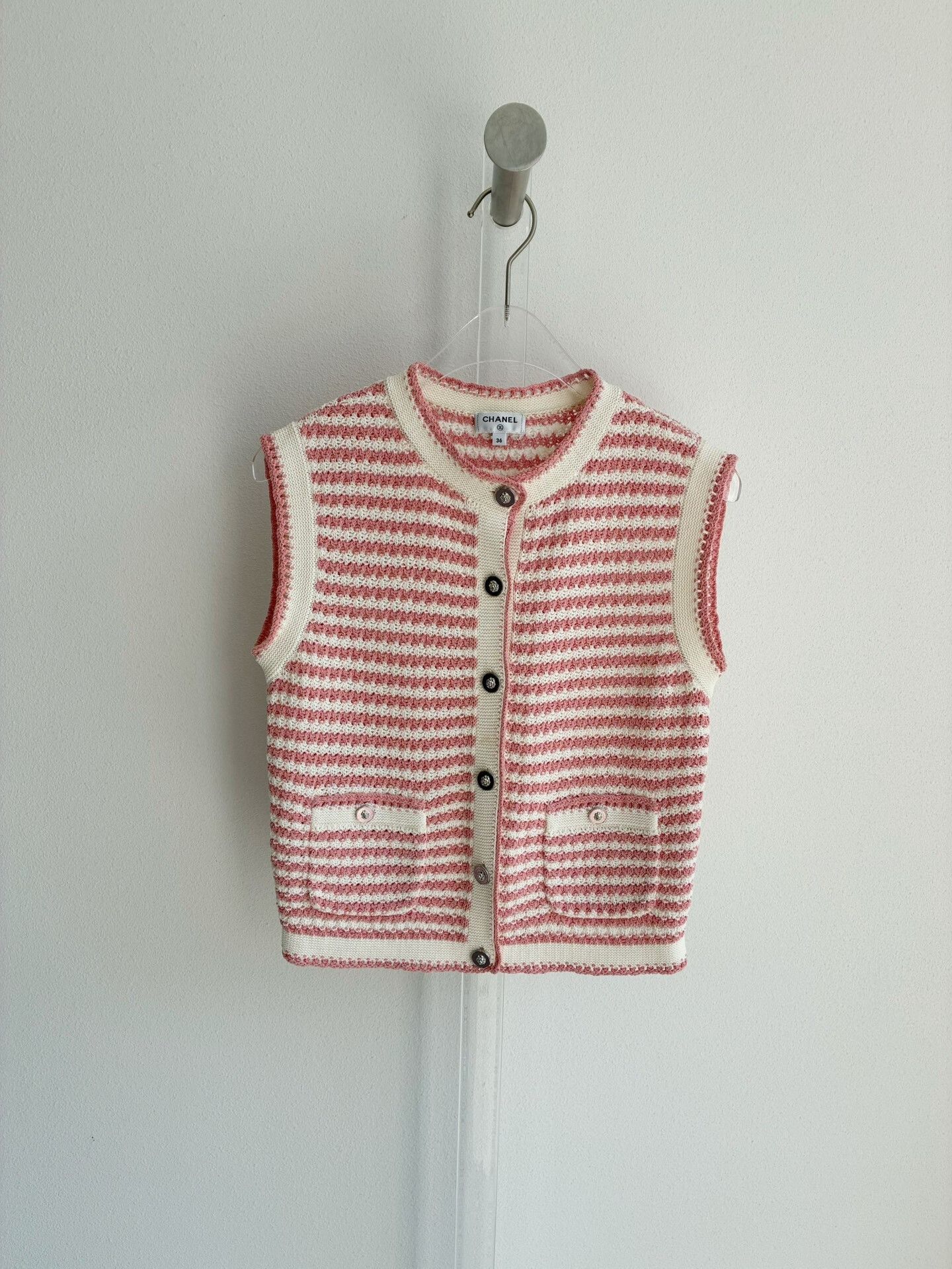 Chanel Chanel 22P Pink White Striped Knit Vest Size XS / US 0-2 / IT 36-38 - 2 Thumbnail