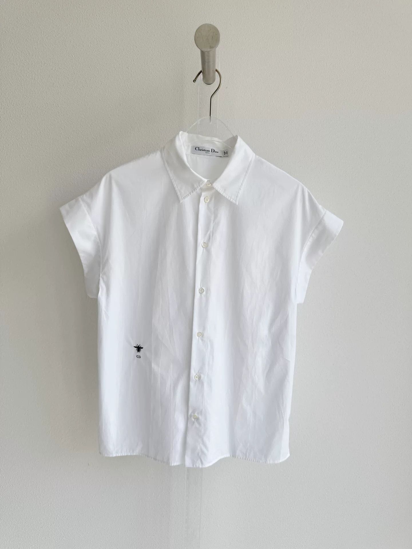Dior Dior White Short-Sleeve Bee Embroidery Shirt Size XXS / US 00 / IT 34 - 2 Thumbnail