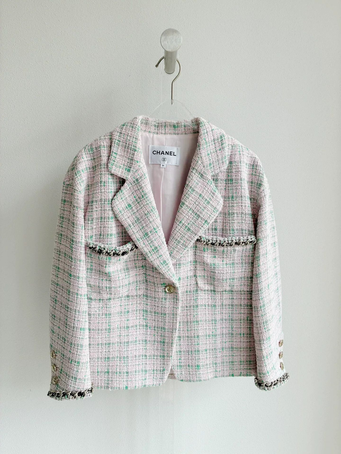 Chanel Chanel 21S Pink Green Plaid Tweed Jacket Size XXS / US 00 / IT 34 - 2 Thumbnail
