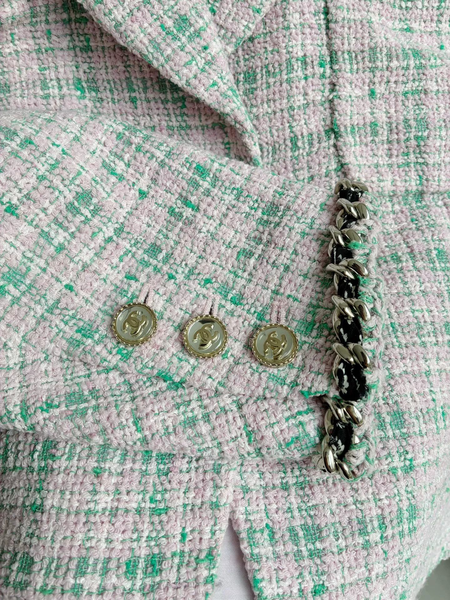 Chanel Chanel 21S Pink Green Plaid Tweed Jacket Size XXS / US 00 / IT 34 - 6 Thumbnail