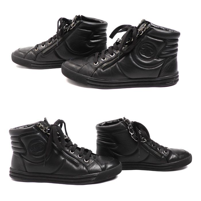 Chanel Chanel Chanel Leather Chain High Top Sneakers Leather Shoes G31316 DUTY FREE for USA Size ONE SIZE - 4 Thumbnail
