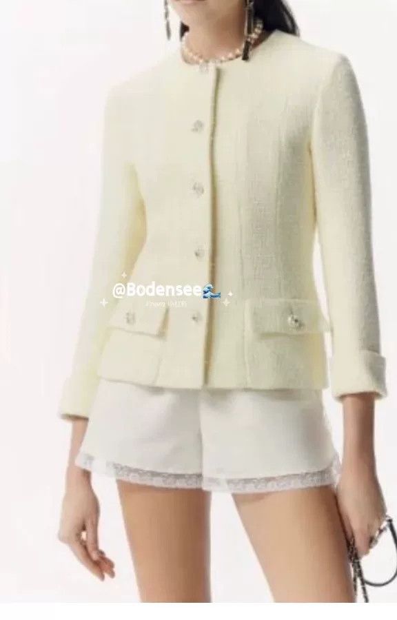 Chanel Chanel 23S Milk Yellow Pearl Tweed Coat Size XXS / US 00 / IT 34 - 6 Thumbnail