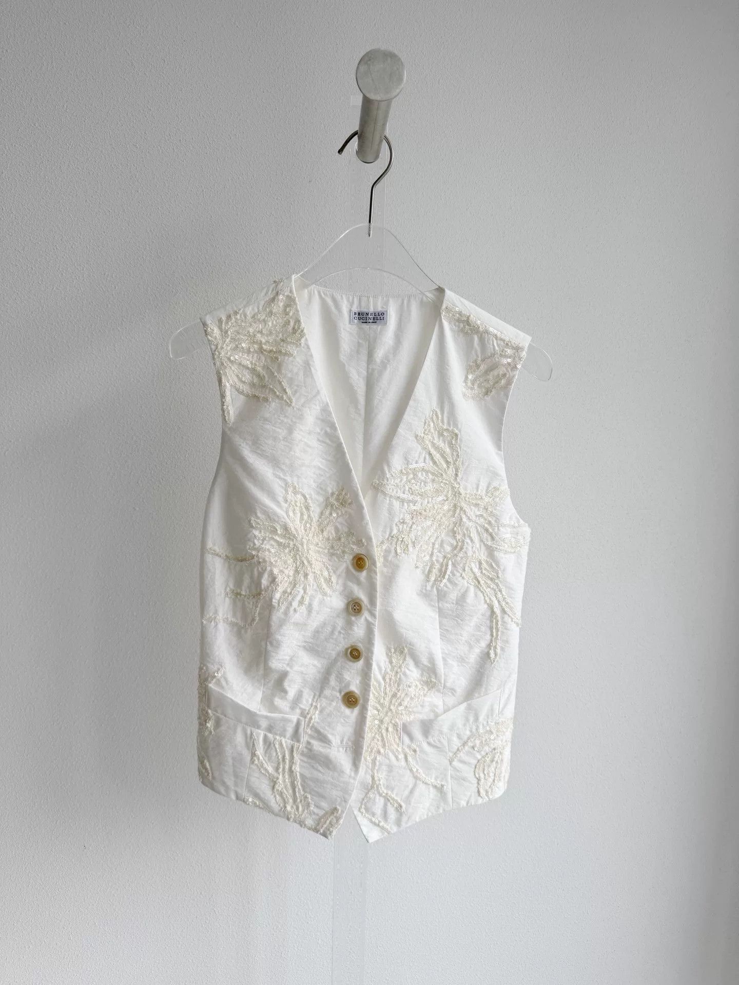 Brunello Cucinelli Brunello Cucinelli White Embroidered Vest Size S / US 4 / IT 40 - 2 Thumbnail