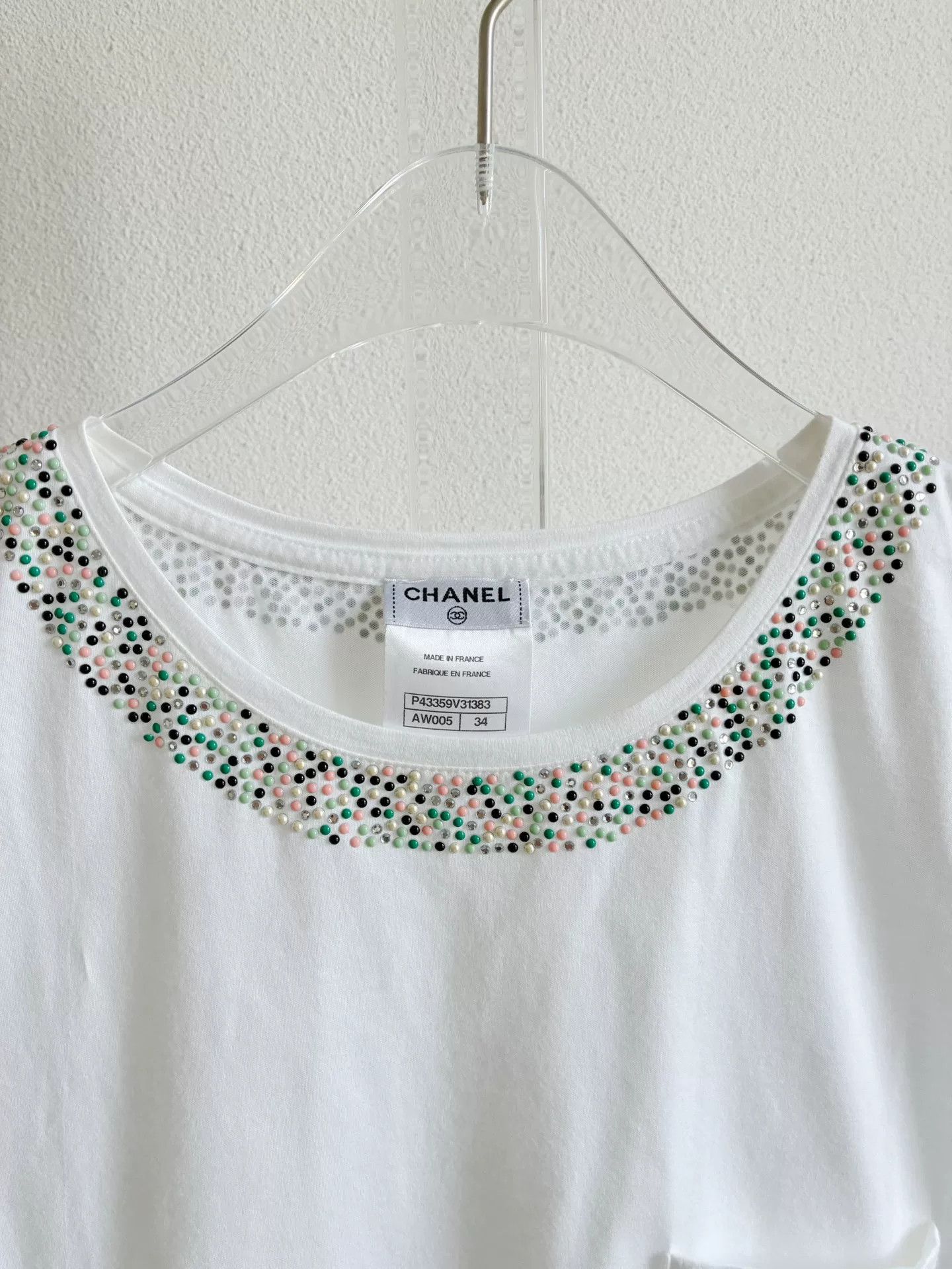 Chanel Chanel White Rhinestone T-shirt Size XXS / US 00 / IT 34 - 4 Thumbnail