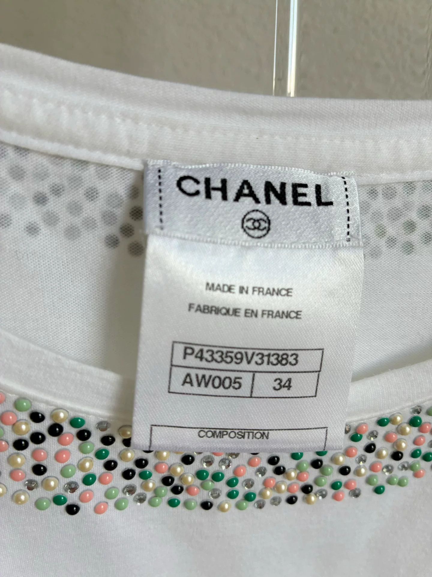 Chanel Chanel White Rhinestone T-shirt Size XXS / US 00 / IT 34 - 6 Thumbnail