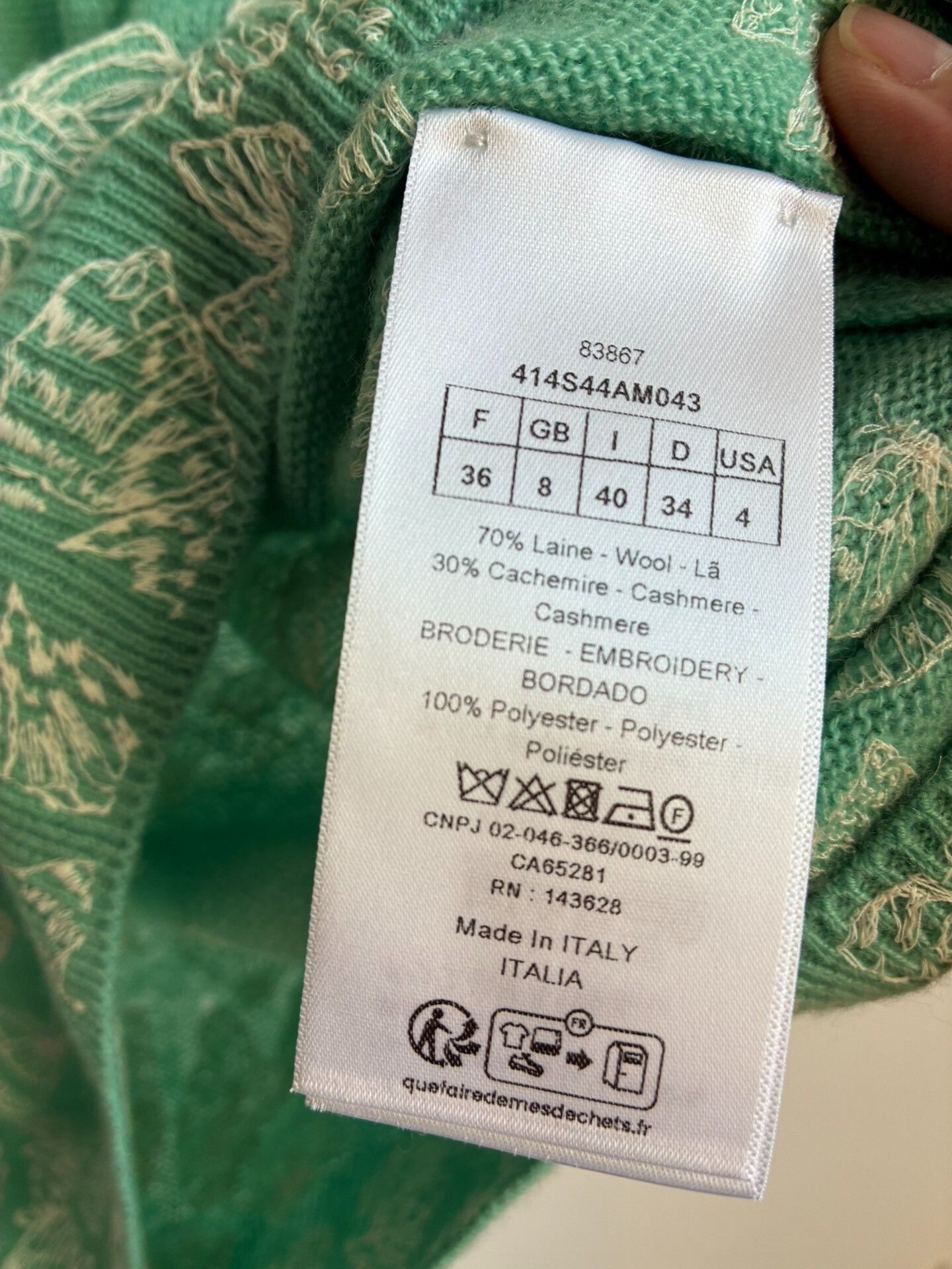 Dior Dior Mint Green Butterfly Embroidery Knit Top Size XS / US 0-2 / IT 36-38 - 6 Thumbnail