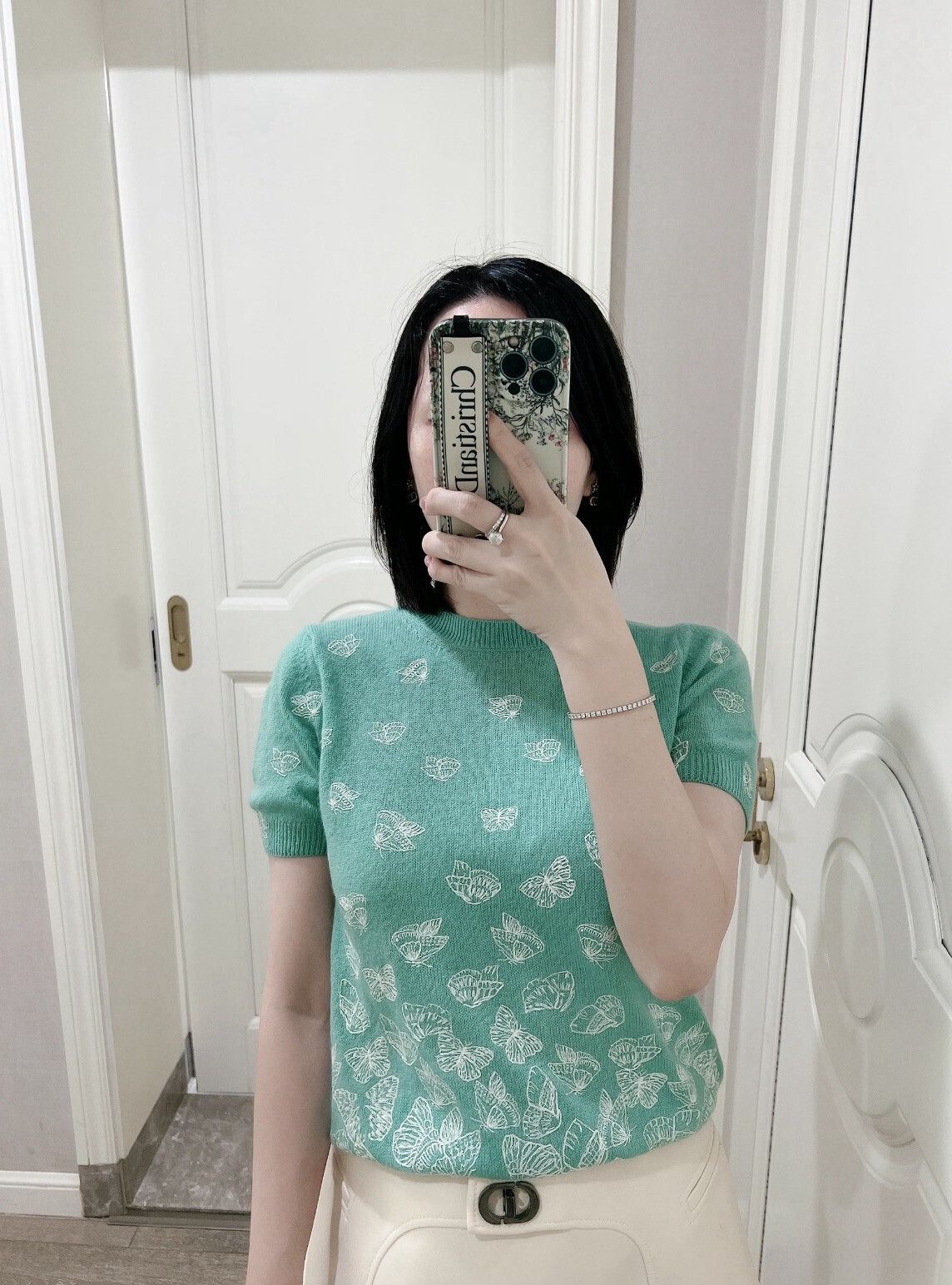 Dior Dior Mint Green Butterfly Embroidery Knit Top Size XS / US 0-2 / IT 36-38 - 9 Thumbnail