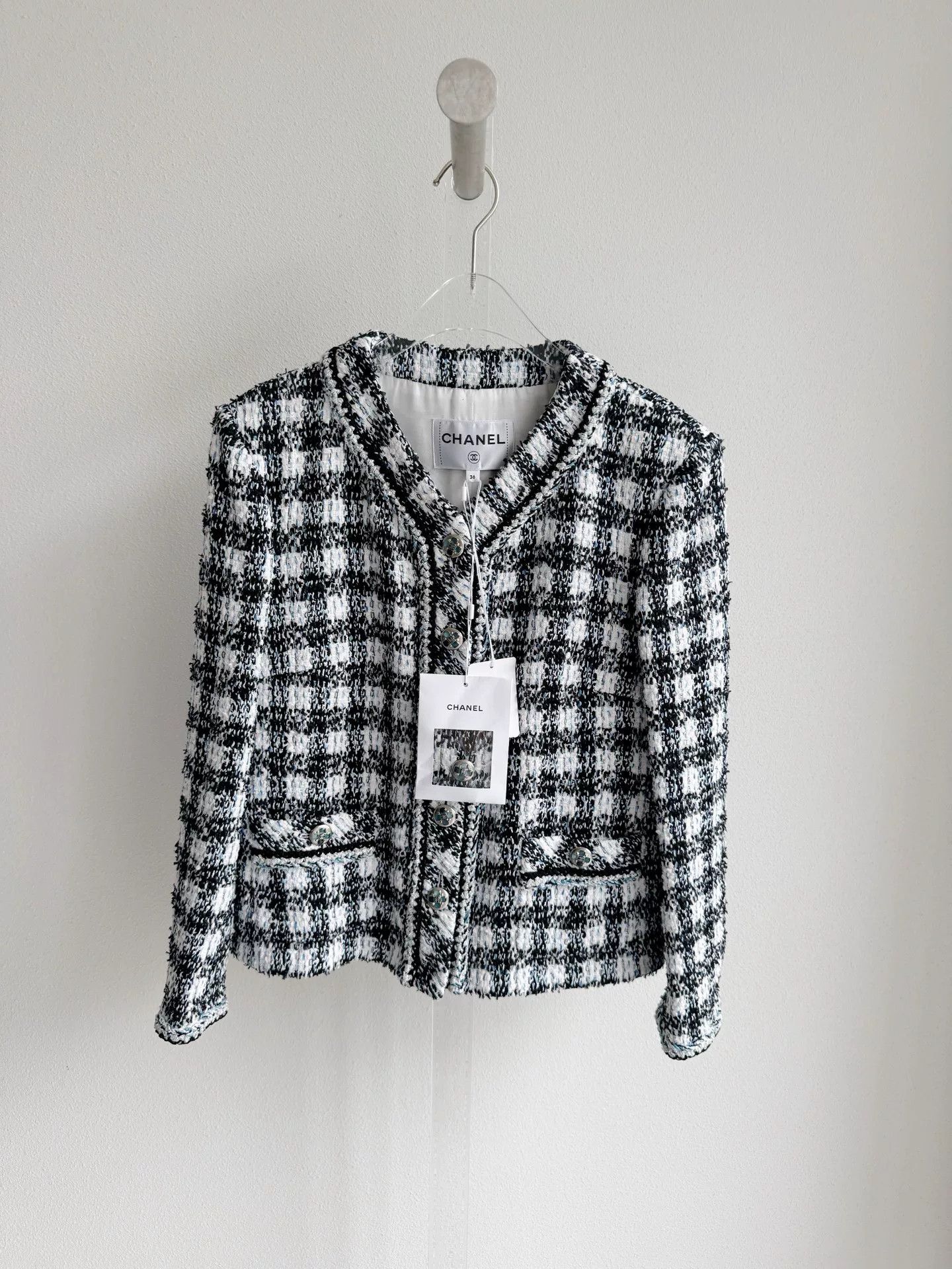 Chanel Chanel 23P Black White Plaid Tweed Coat Size XS / US 0-2 / IT 36-38 - 2 Thumbnail