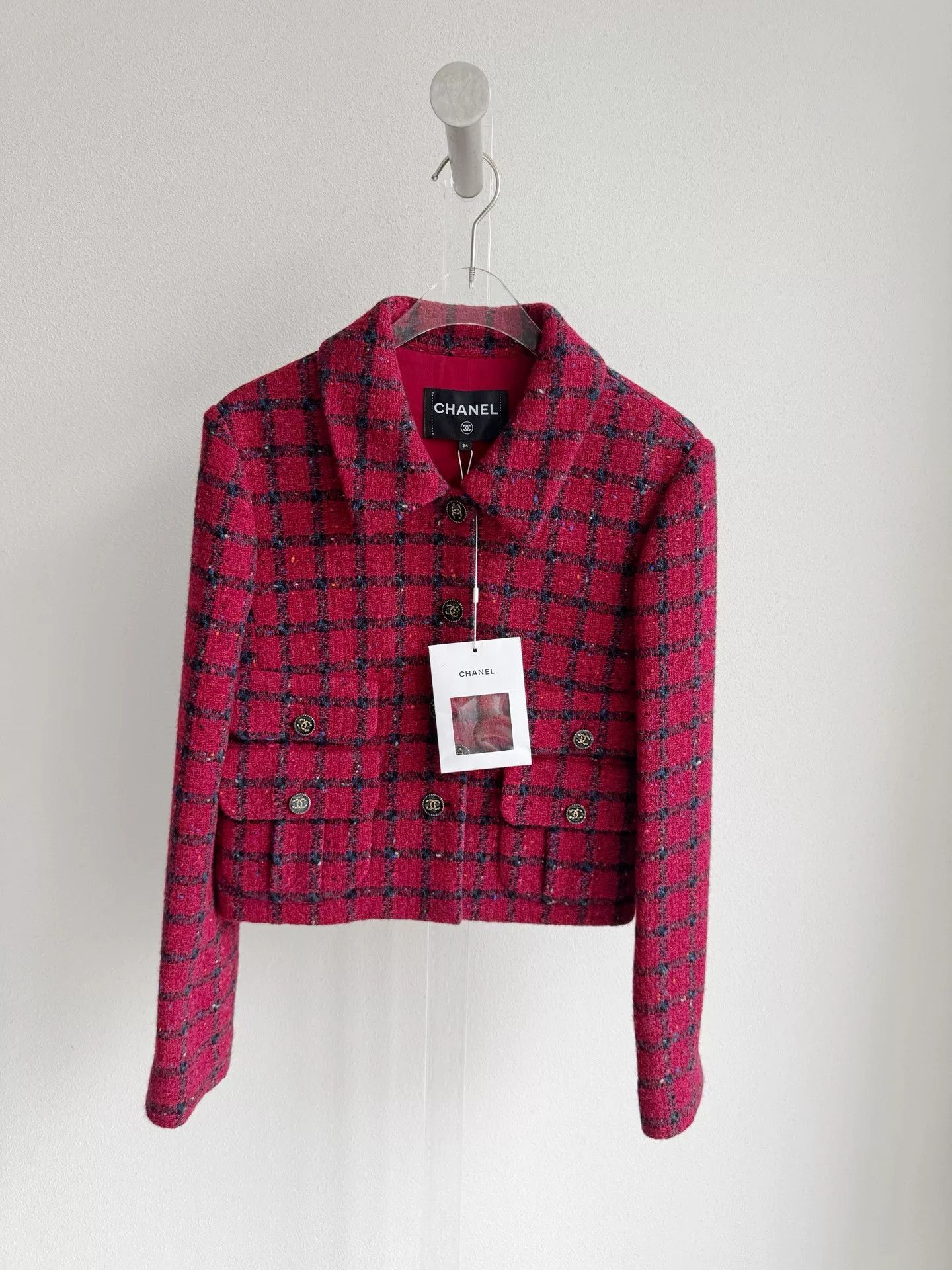 Chanel Chanel 22K Red Black Plaid Jacket Size XXS / US 00 / IT 34 - 2 Thumbnail