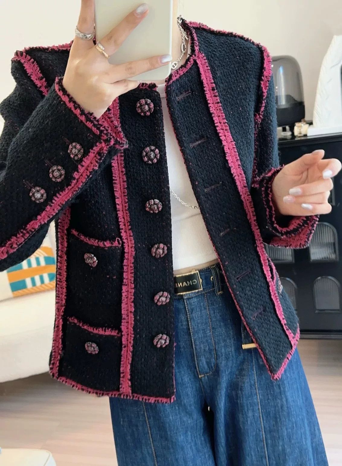 Chanel Chanel 22K Black Pink Four-Pocket Jacket Size XXS / US 00 / IT 34 - 9 Thumbnail