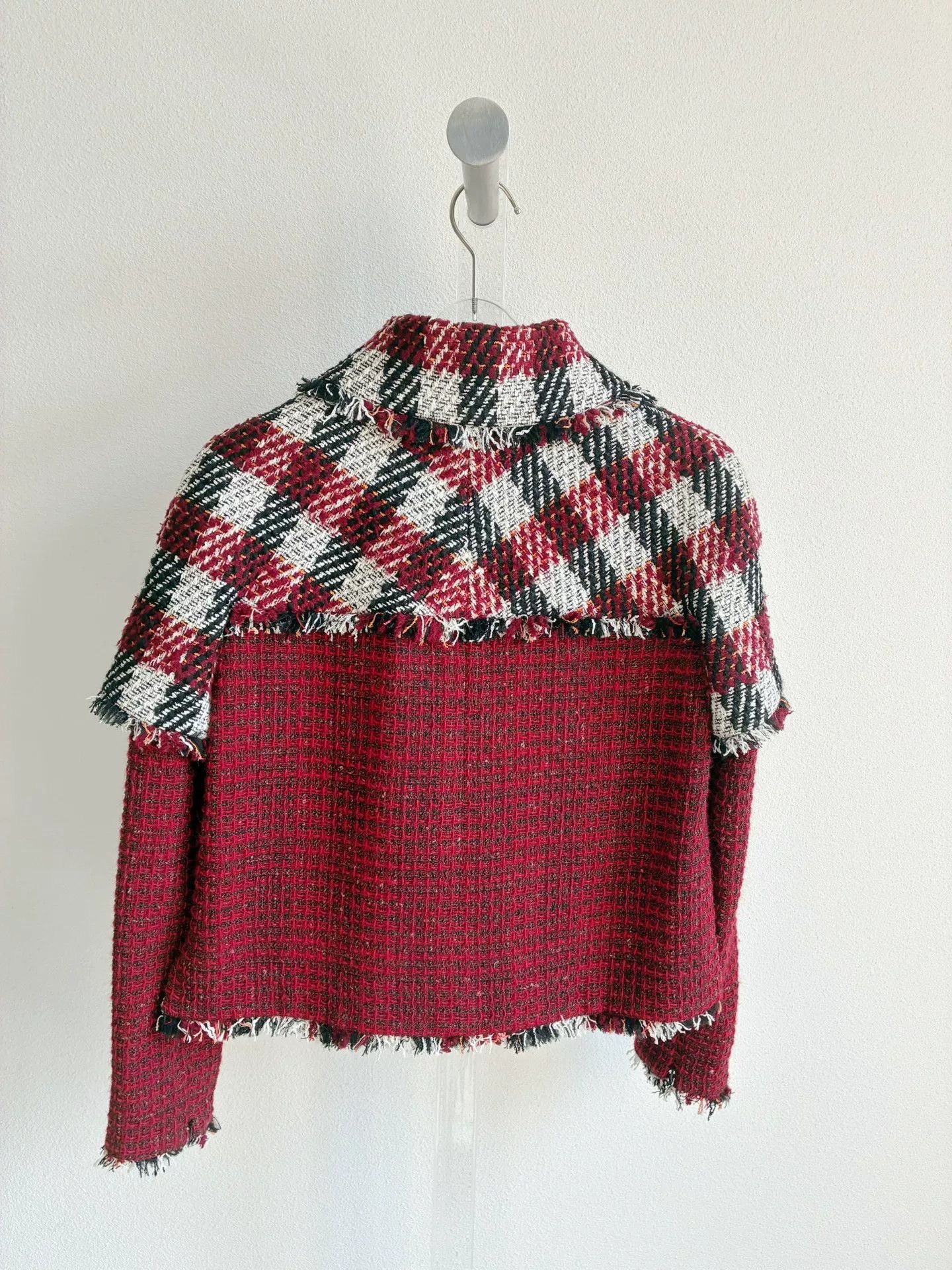Chanel Chanel Red Plaid Fringe Tweed Jacket Size XXS / US 00 / IT 34 - 3 Thumbnail