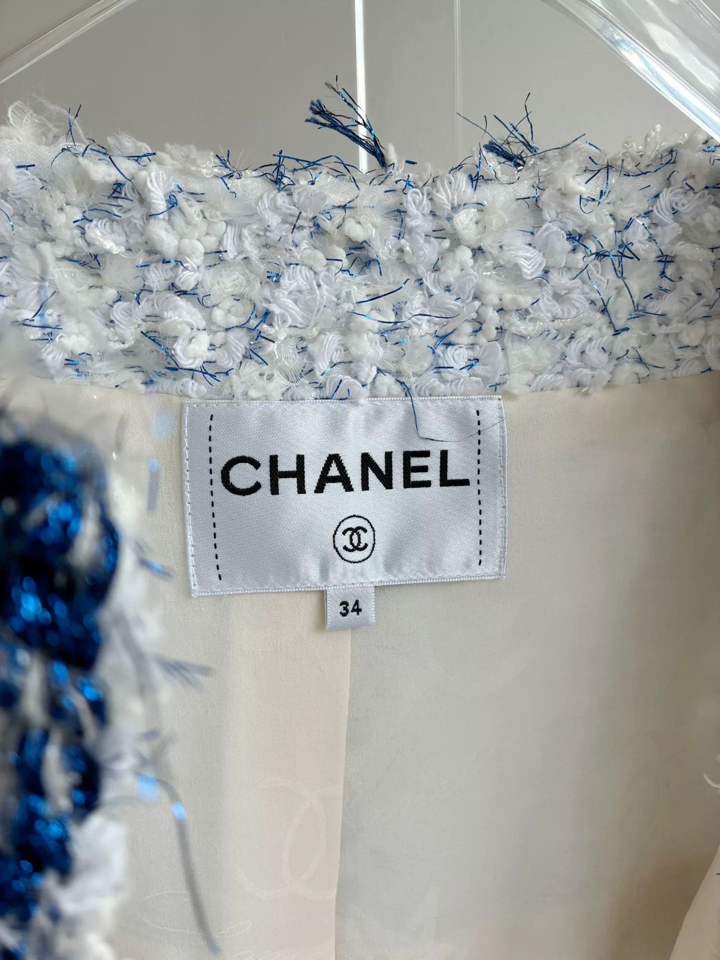 Chanel Chanel 18s Blue White Tweed Fringe Jacket Size XXS / US 00 / IT 34 - 4 Thumbnail