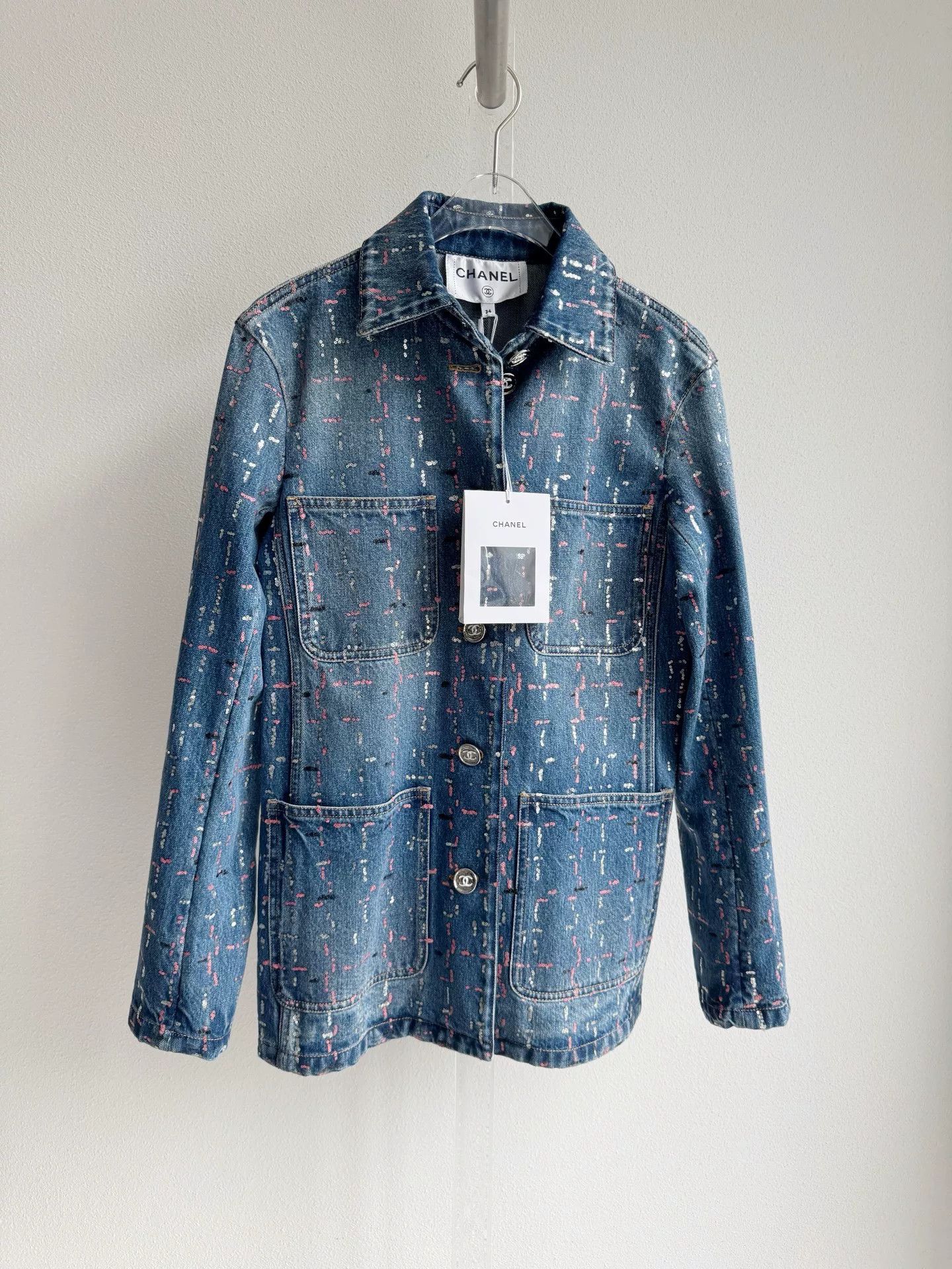 Chanel Chanel 23A Sequin Embroidery Denim Jacket Size XXS / US 00 / IT 34 - 2 Thumbnail