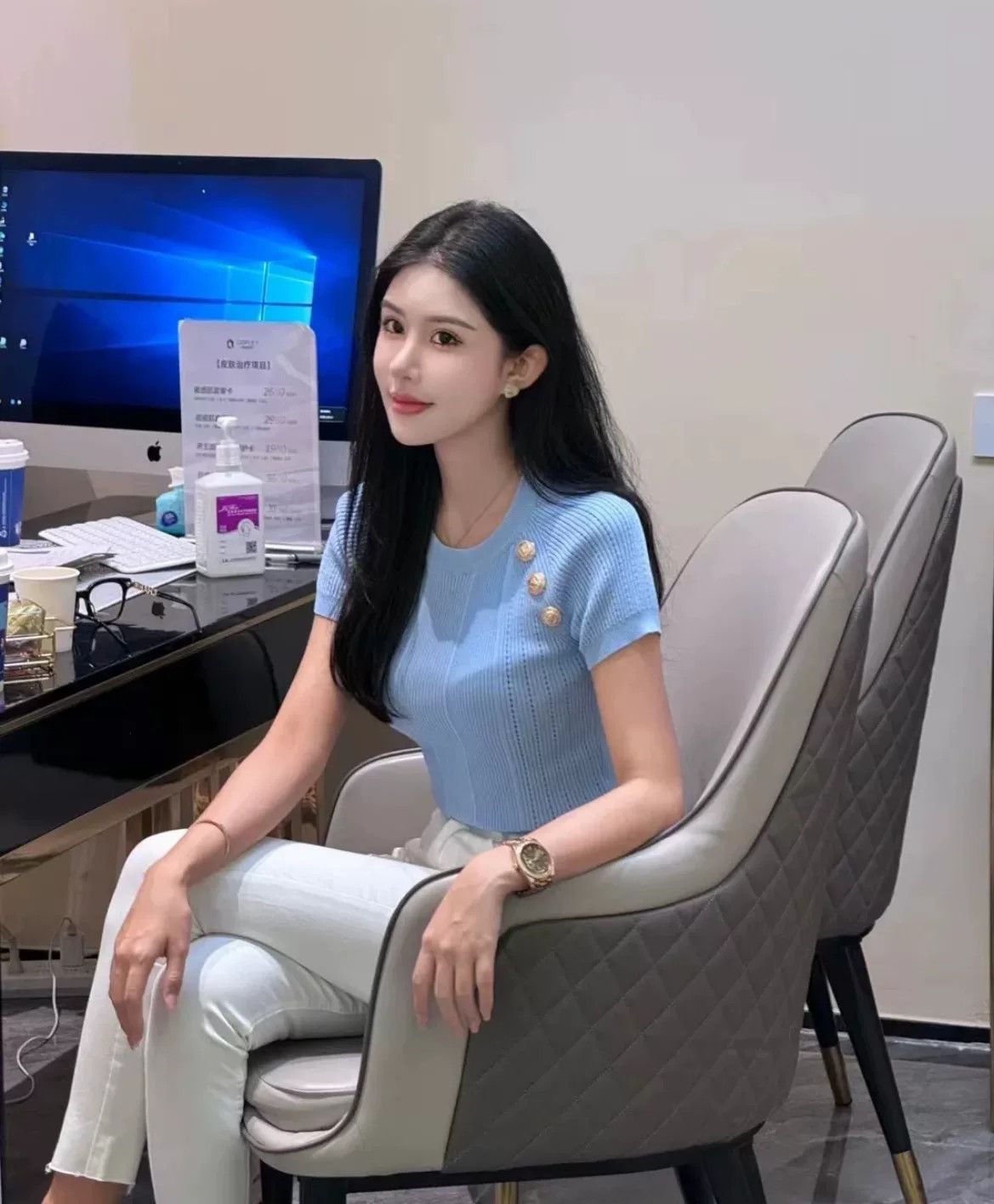 Balmain Balmain Light Blue Short-Sleeve Knit Top Size S / US 4 / IT 40 - 4 Thumbnail
