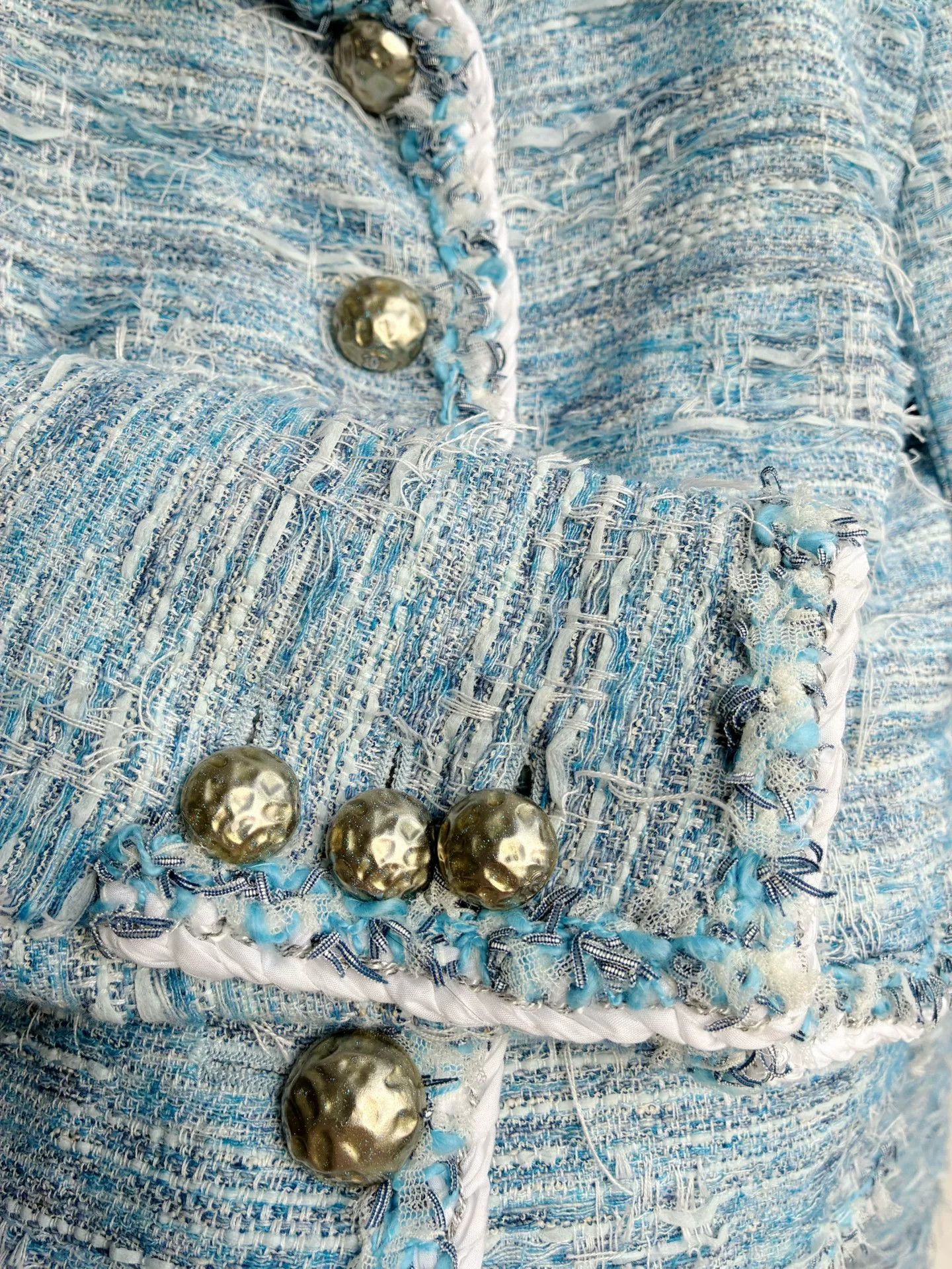 Chanel Chanel Blue Woven Short Coat Size XXS / US 00 / IT 34 - 7 Thumbnail
