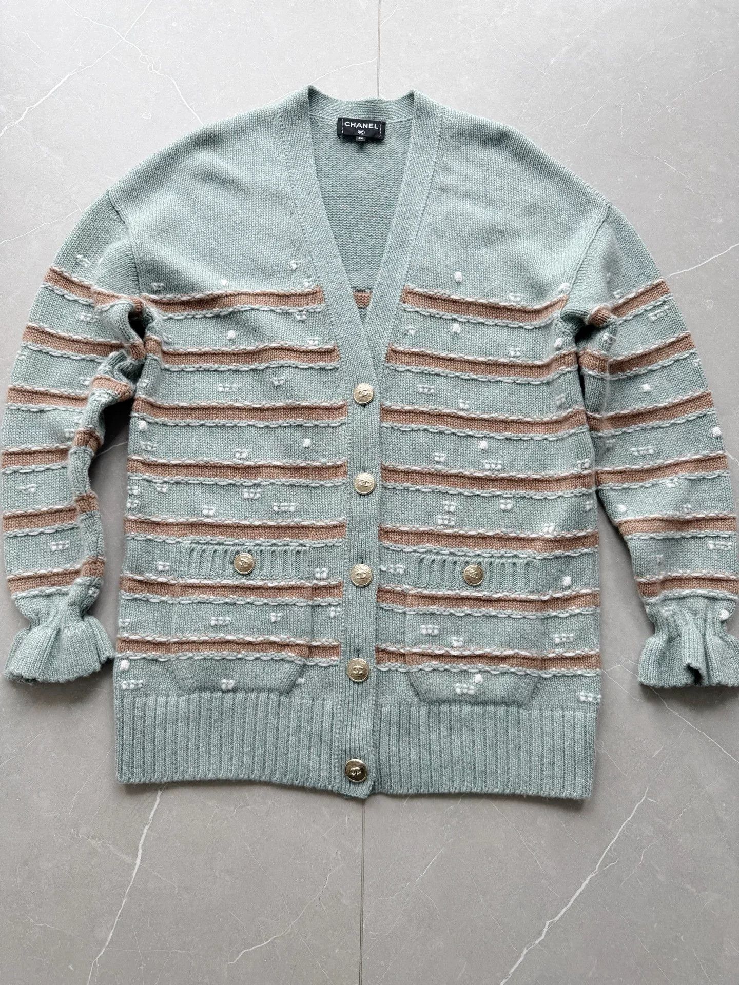 Chanel Chanel Blue Stripe Cashmere Cardigan Size XXS / US 00 / IT 34 - 2 Thumbnail