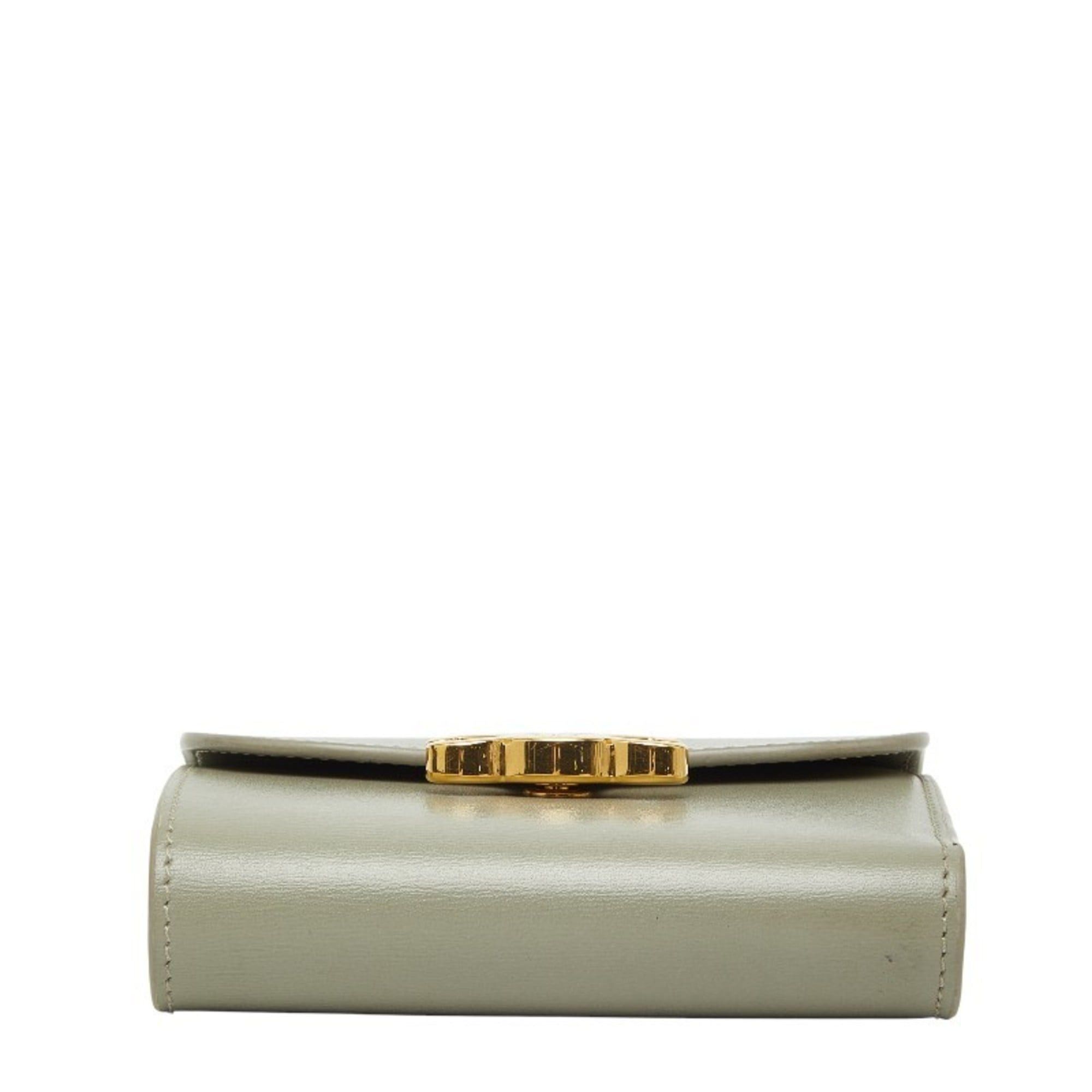 Celine Celine Triomphe Compact Wallet, Tri-fold Golden Khaki and Green Leather, Women's, CELINE Size ONE SIZE - 3 Thumbnail