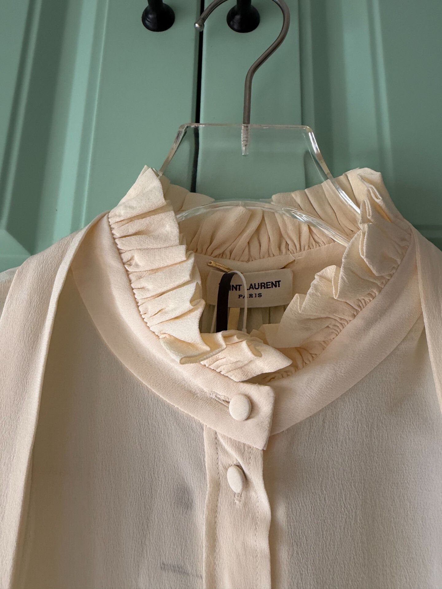 Yves Saint Laurent YSL Ivory Silk Ruffle Detail Shirt Size S / US 4 / IT 40 - 6 Thumbnail