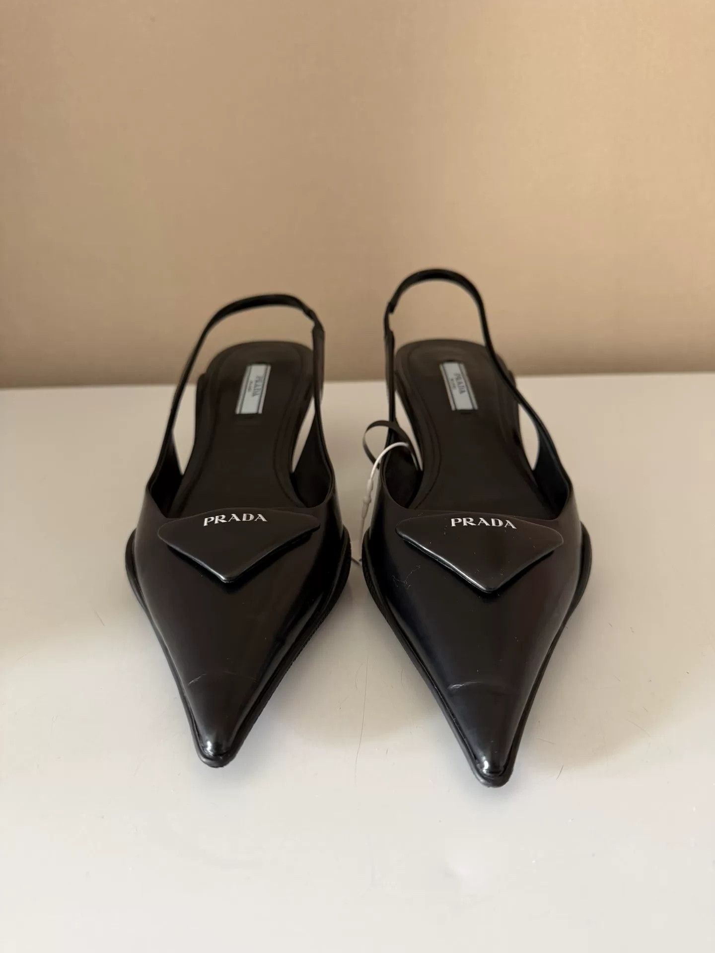 Prada Prada Triangle Logo Black Kitten Heel Sandals Size US 7 / IT 37 - 2 Thumbnail