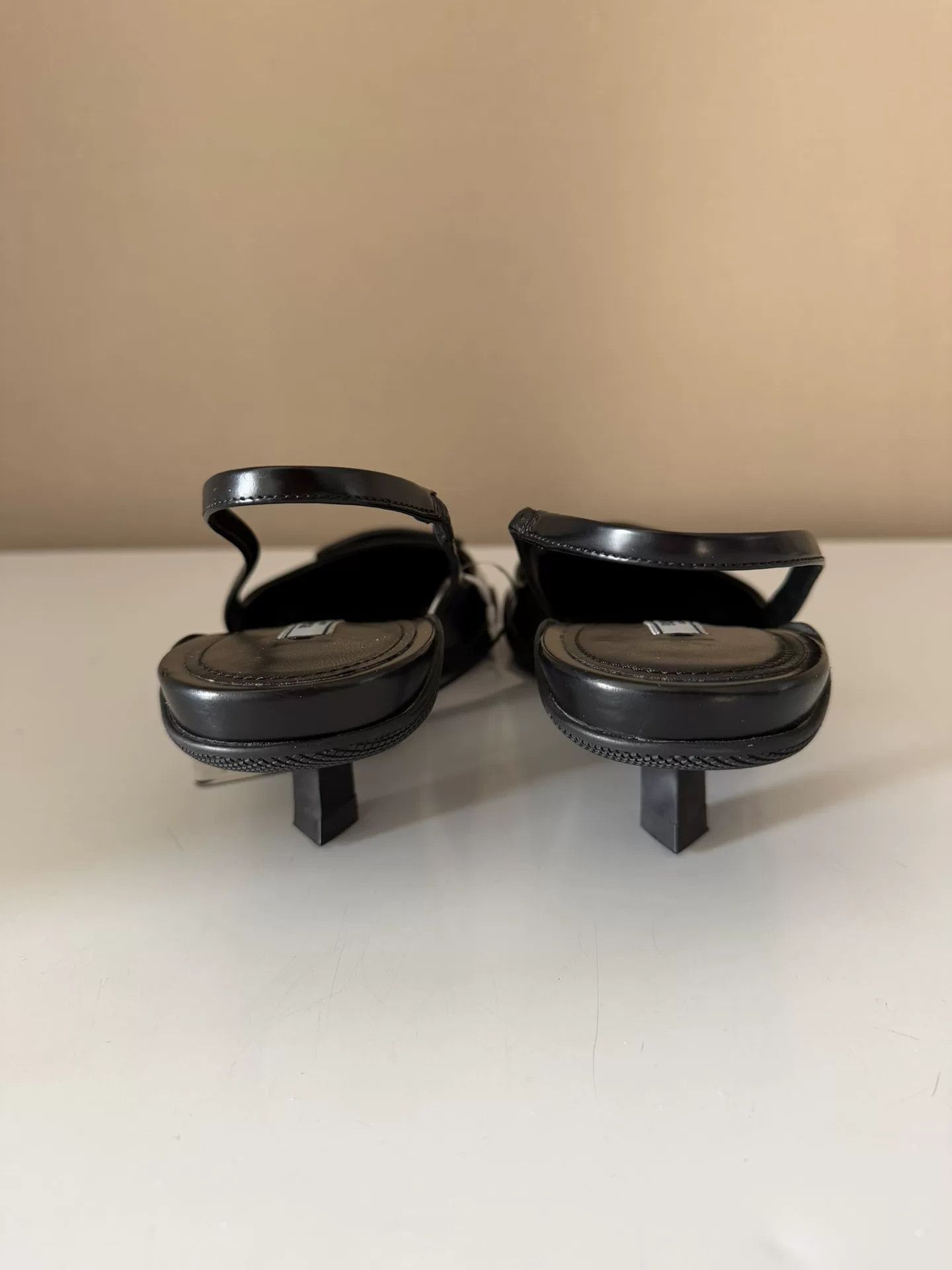 Prada Prada Triangle Logo Black Kitten Heel Sandals Size US 7 / IT 37 - 3 Thumbnail