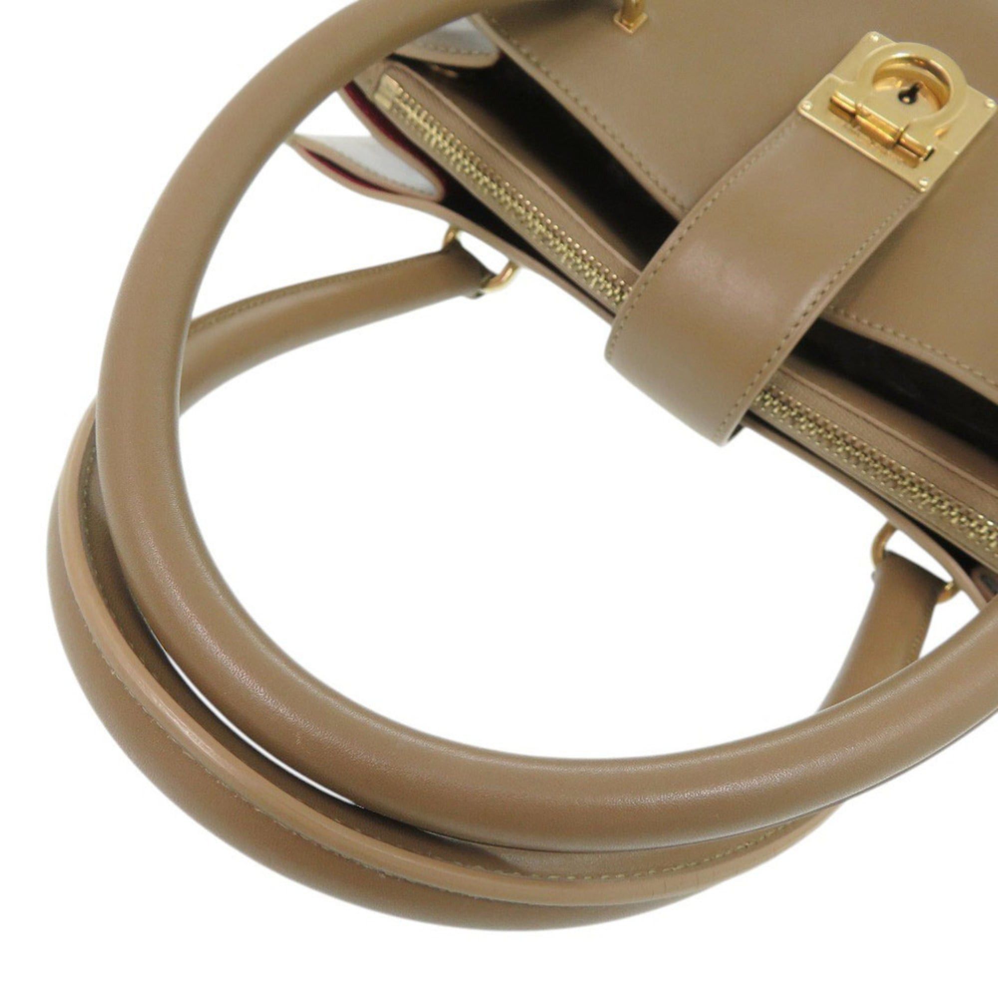 Salvatore Ferragamo Salvatore Ferragamo Gancini Brown Leather Handbag 0646 Size ONE SIZE - 7 Thumbnail