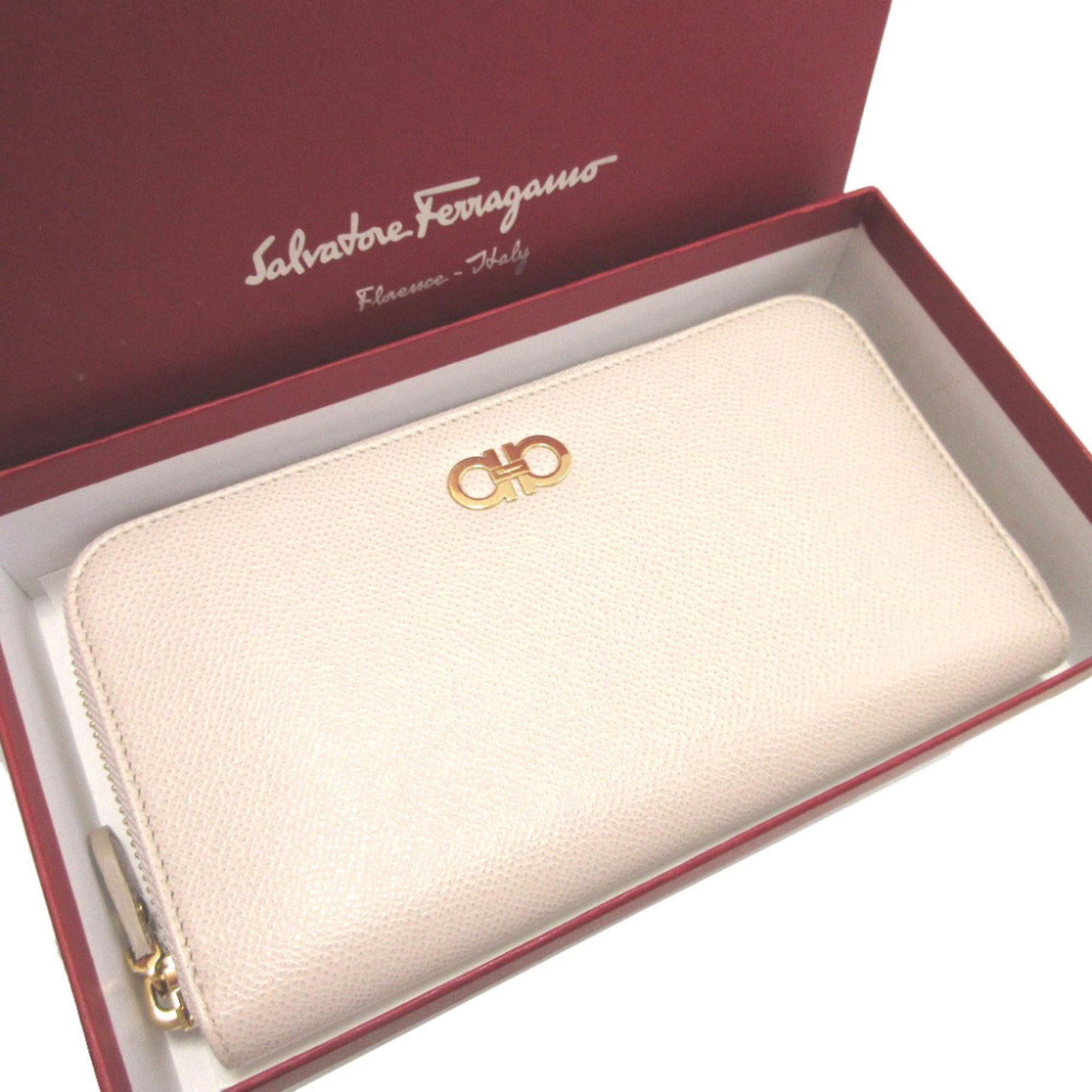 Salvatore Ferragamo Like new Salvatore Ferragamo Gancini leather ivory JASMINE FLOW round zip long wallet 0562 Size ONE SIZE - 2 Thumbnail