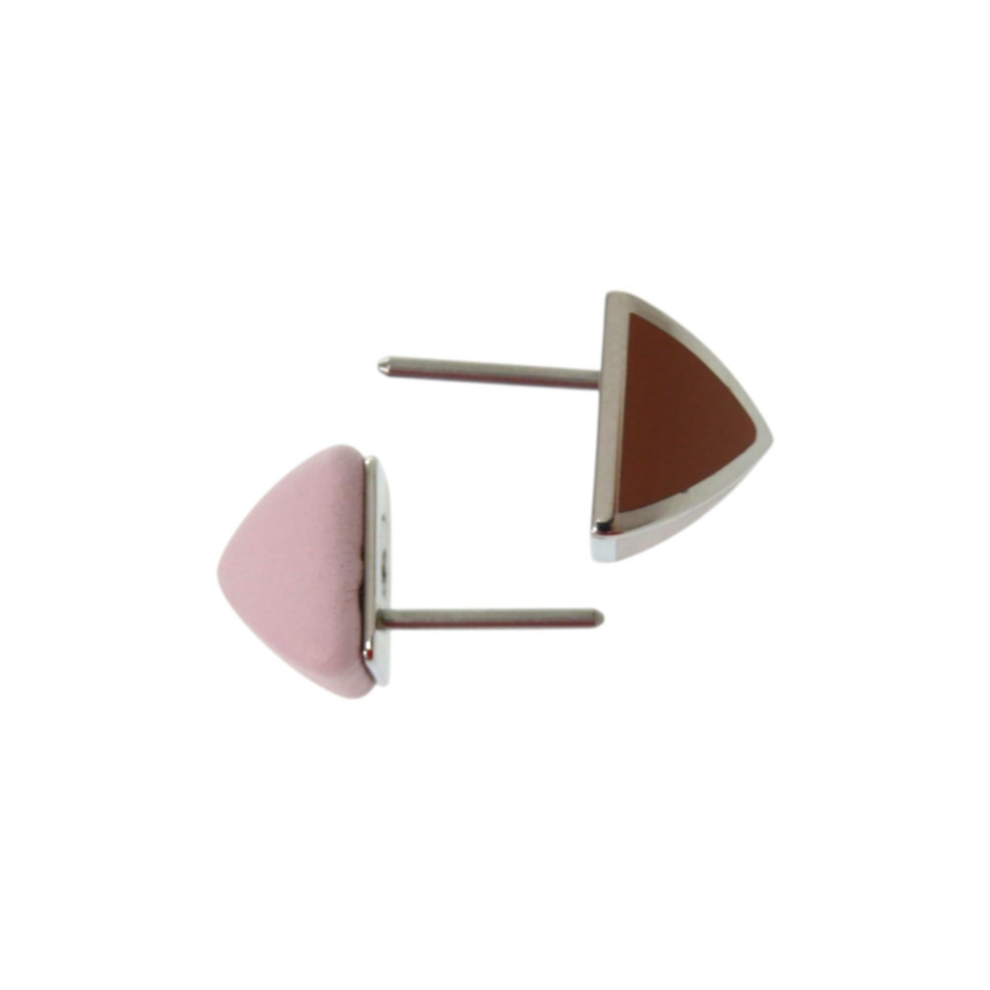 Hermes Like new Hermes Medorgaine metal and leather mauve pale earrings 0513 Size ONE SIZE - 4 Thumbnail