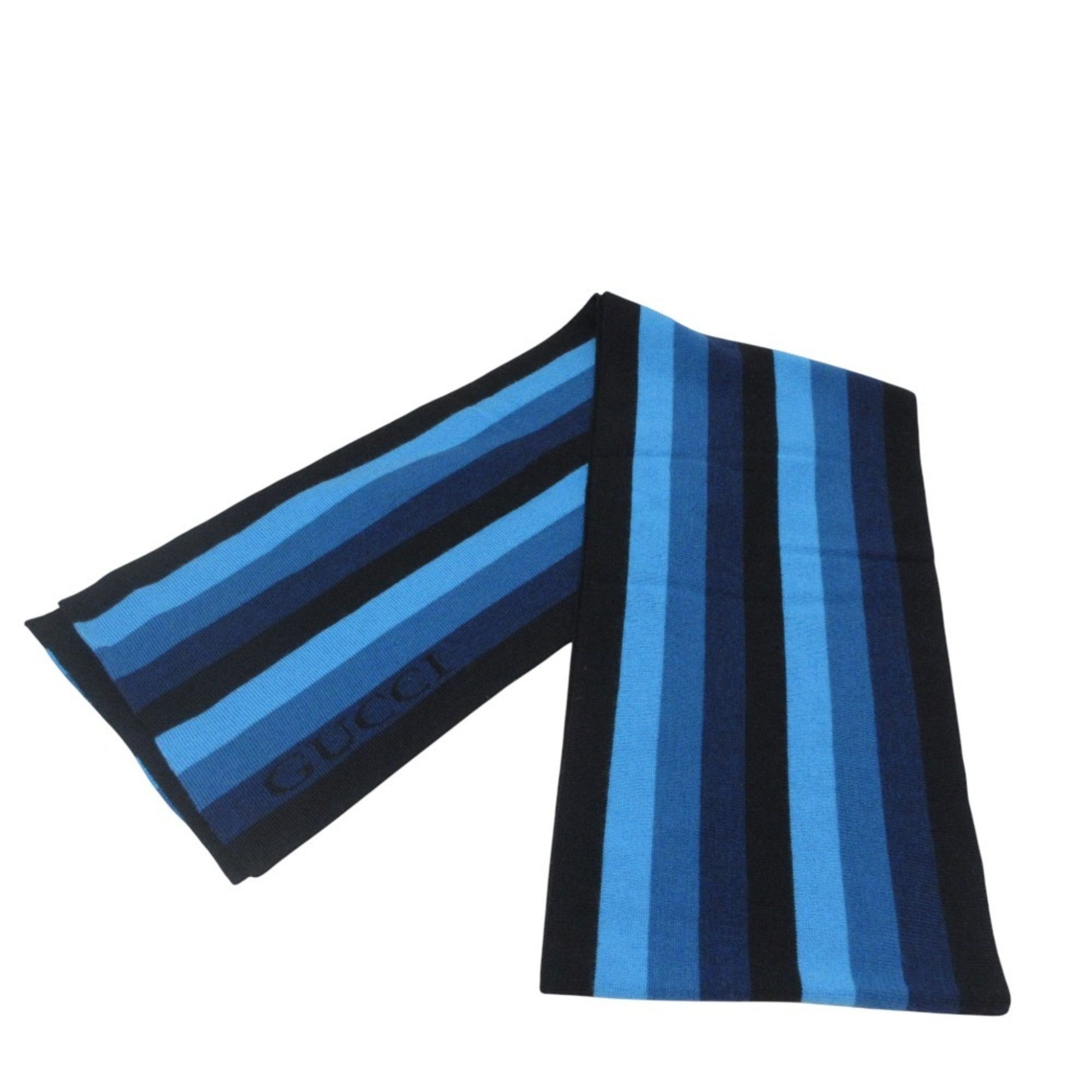 Gucci GUCCI striped wool scarf, reversible, black and blue, women's, Luxs, secondhand brand clothing Size ONE SIZE - 2 Thumbnail