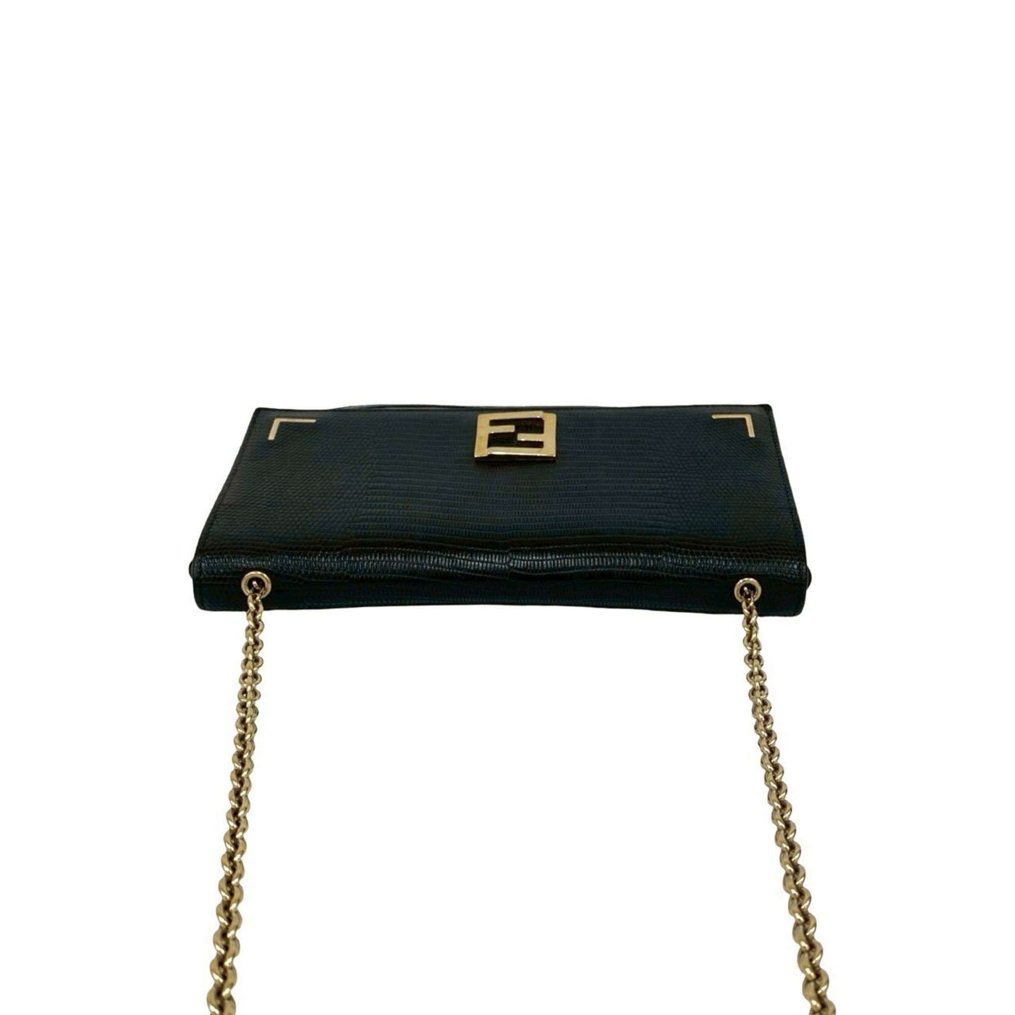 Fendi FENDI Zucca FF Logo Leather Chain Mini Shoulder Bag Pochette Sacoche Black 26151 Size ONE SIZE - 4 Thumbnail