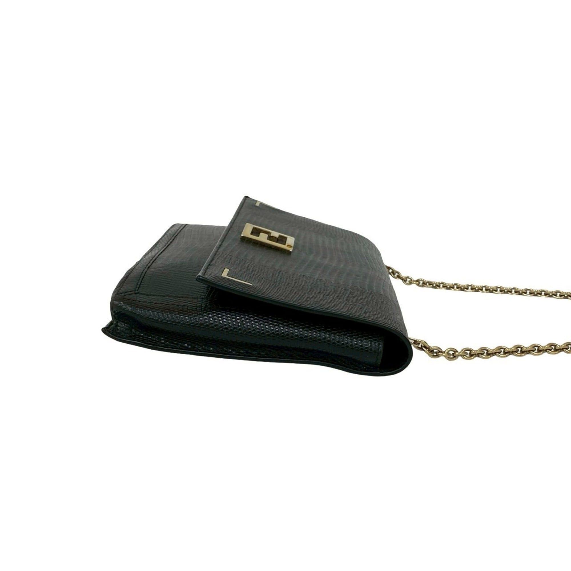Fendi FENDI Zucca FF Logo Leather Chain Mini Shoulder Bag Pochette Sacoche Black 26151 Size ONE SIZE - 6 Thumbnail