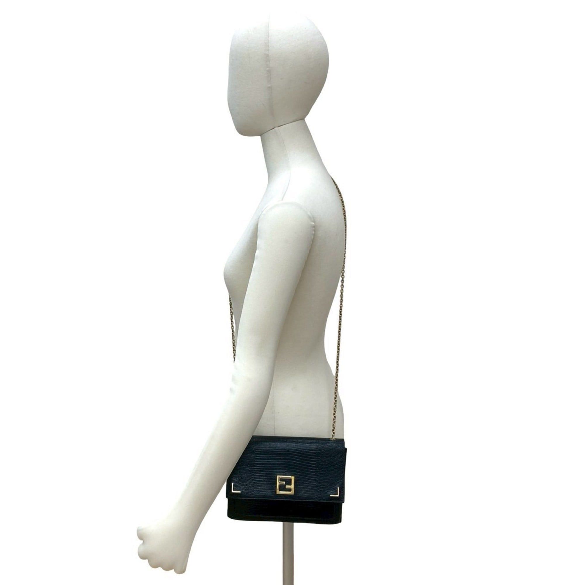 Fendi FENDI Zucca FF Logo Leather Chain Mini Shoulder Bag Pochette Sacoche Black 26151 Size ONE SIZE - 2 Thumbnail