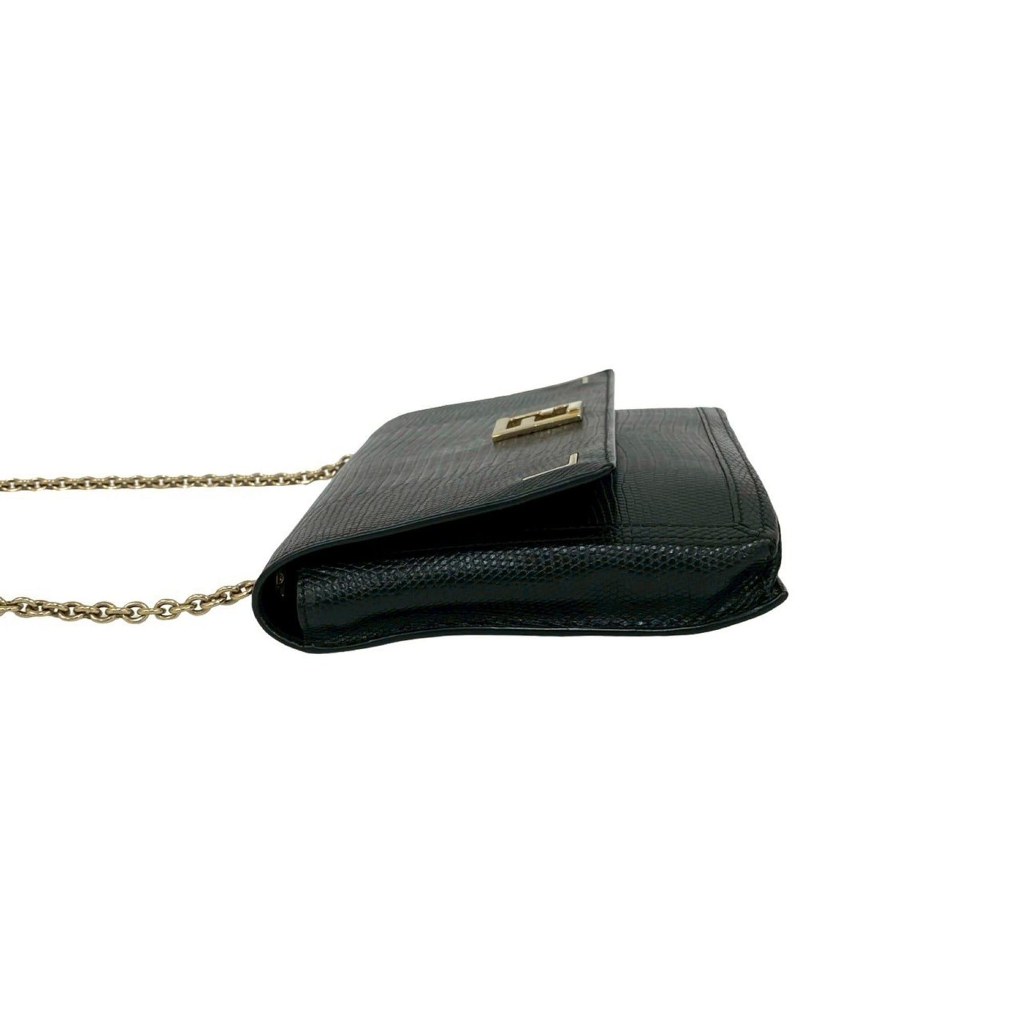 Fendi FENDI Zucca FF Logo Leather Chain Mini Shoulder Bag Pochette Sacoche Black 26151 Size ONE SIZE - 5 Thumbnail